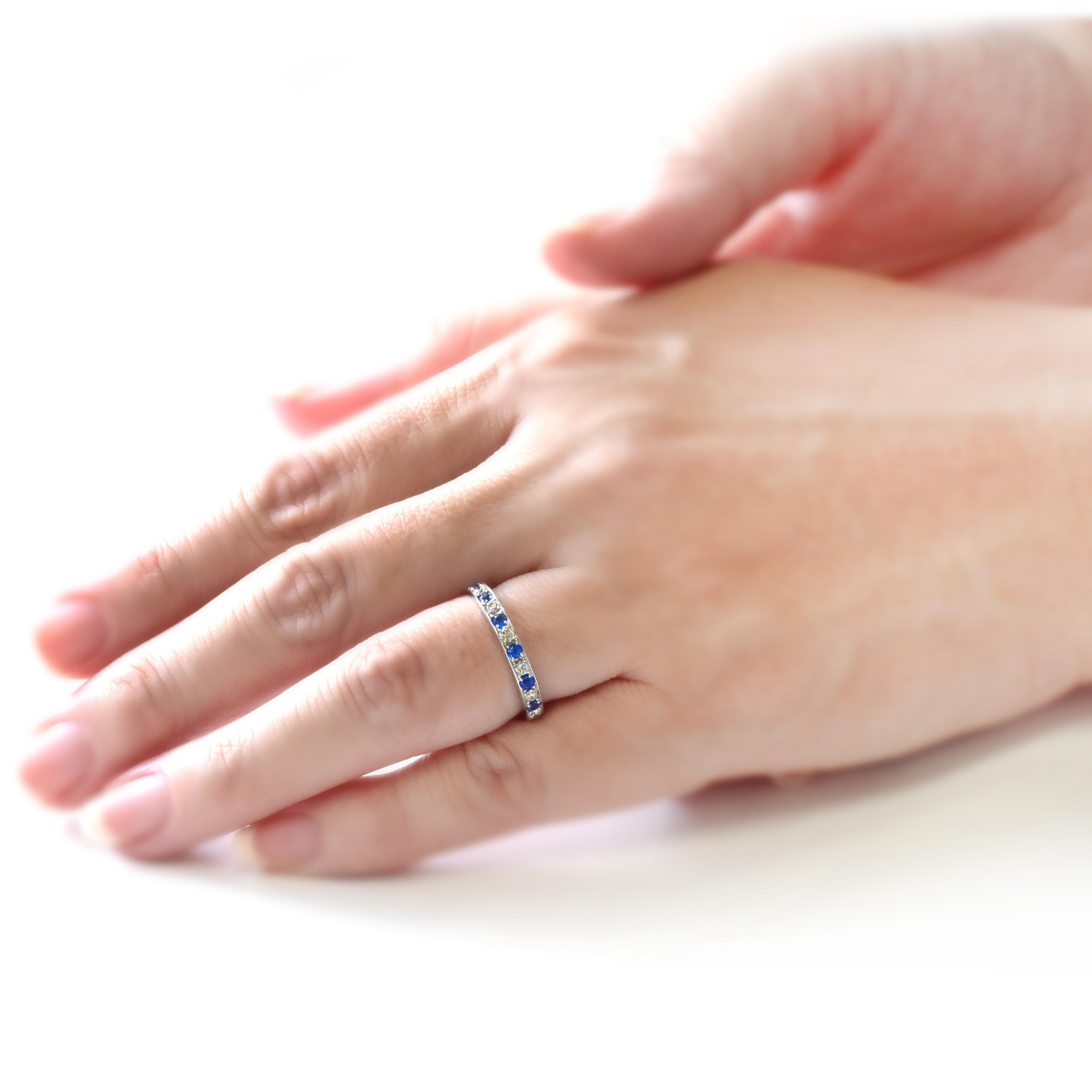 Round Cut Very Rare 0.18 Carat Natural Hauyne & Diamond Half Eternity Ring Set in Platinum For Sale