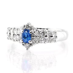 Very Rare 0.18 Carat Natural Hauynite and Diamond Ring Set in Platinum