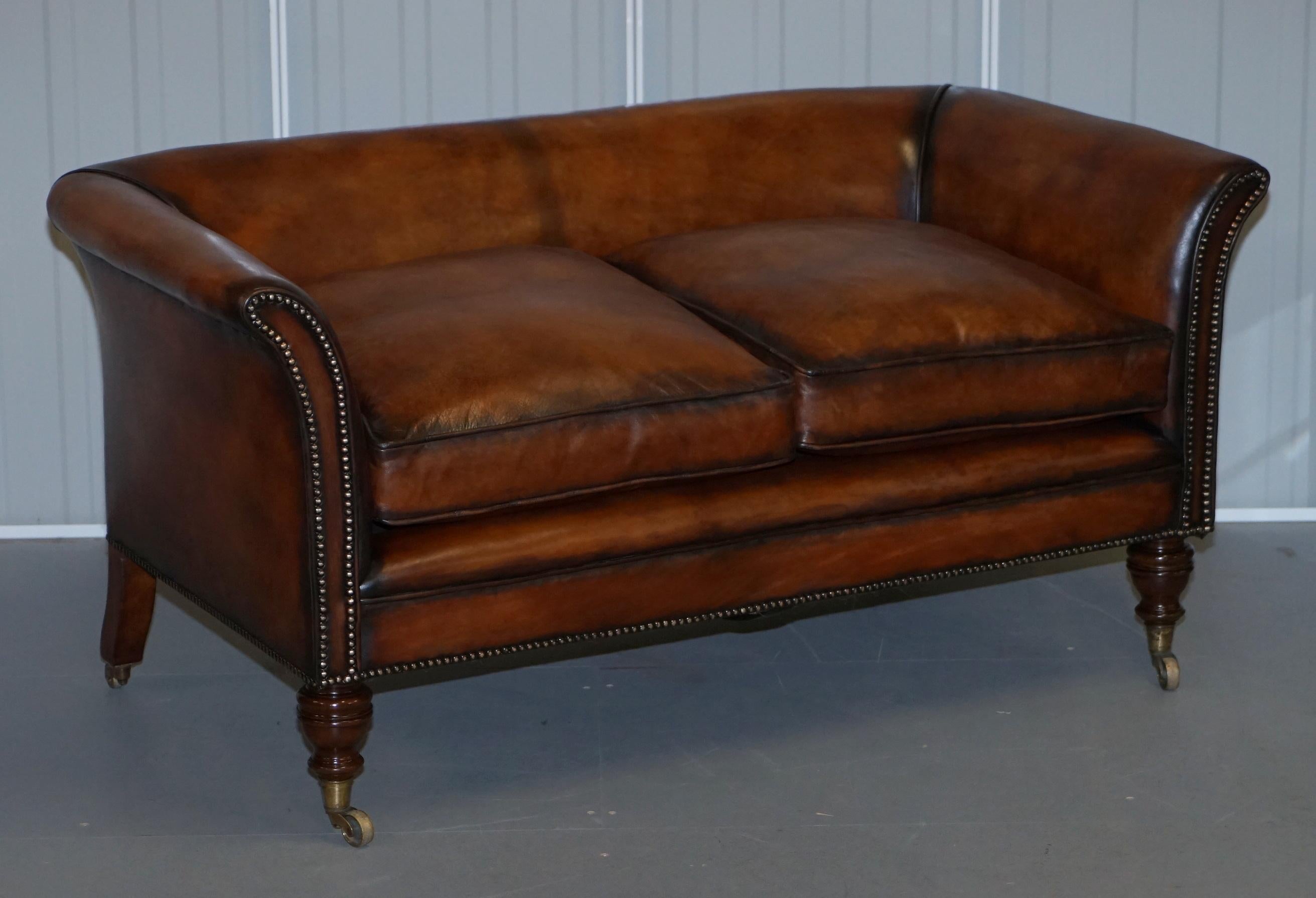 Very Rare Victorian Howard & Sons Fully Restored Brown Leather Sofa 10