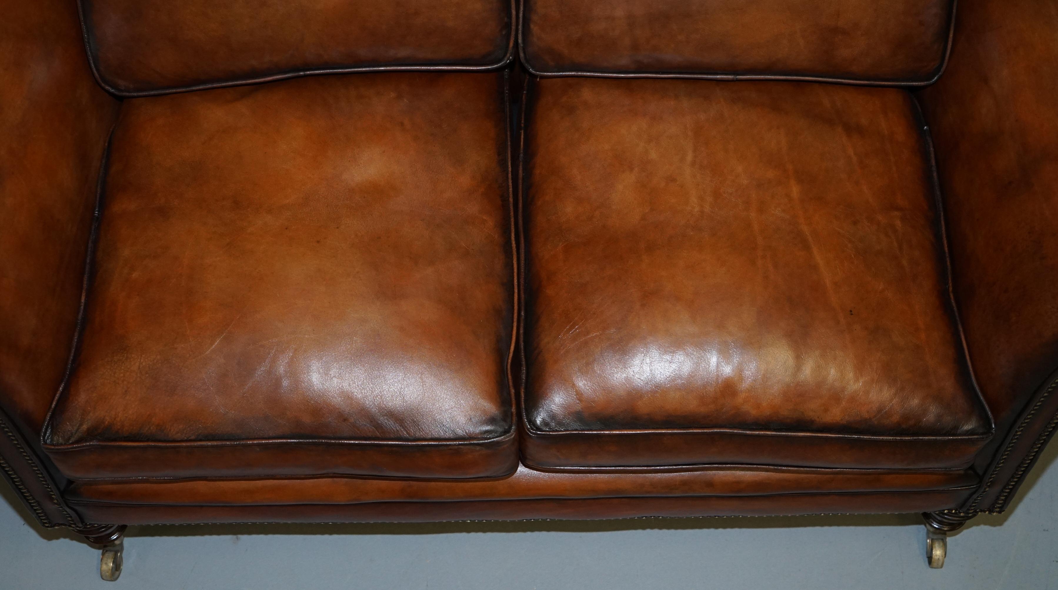 English Very Rare Victorian Howard & Sons Fully Restored Brown Leather Sofa For Sale