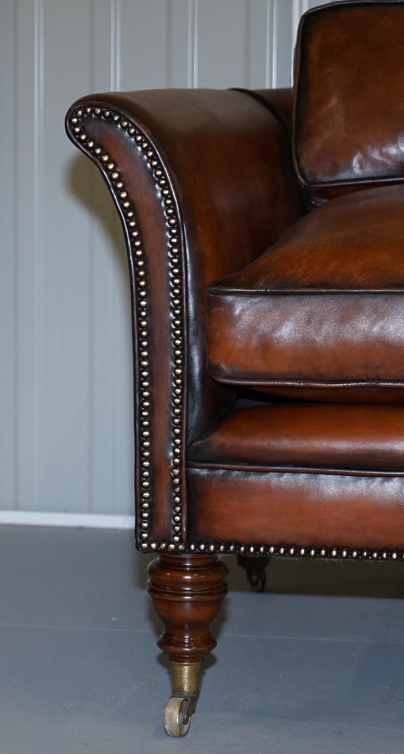 Hand-Crafted Very Rare Victorian Howard & Sons Fully Restored Brown Leather Sofa For Sale