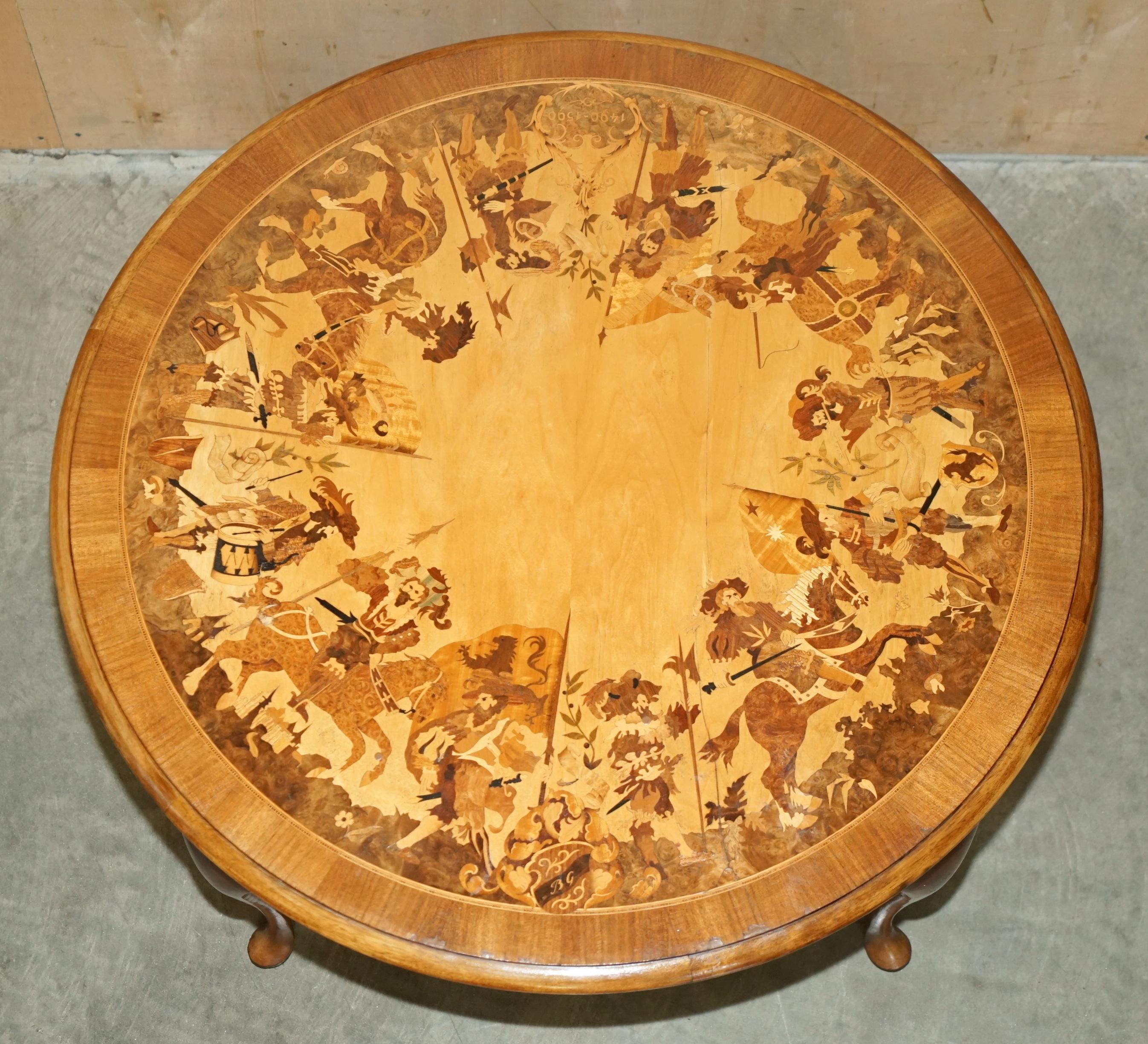 VERY RARE 1490 TO 1590 DATED MARQUETRY INLAID COFFEE TABLE BURR WALNUT SATiNWOOD In Good Condition In West Sussex, Pulborough