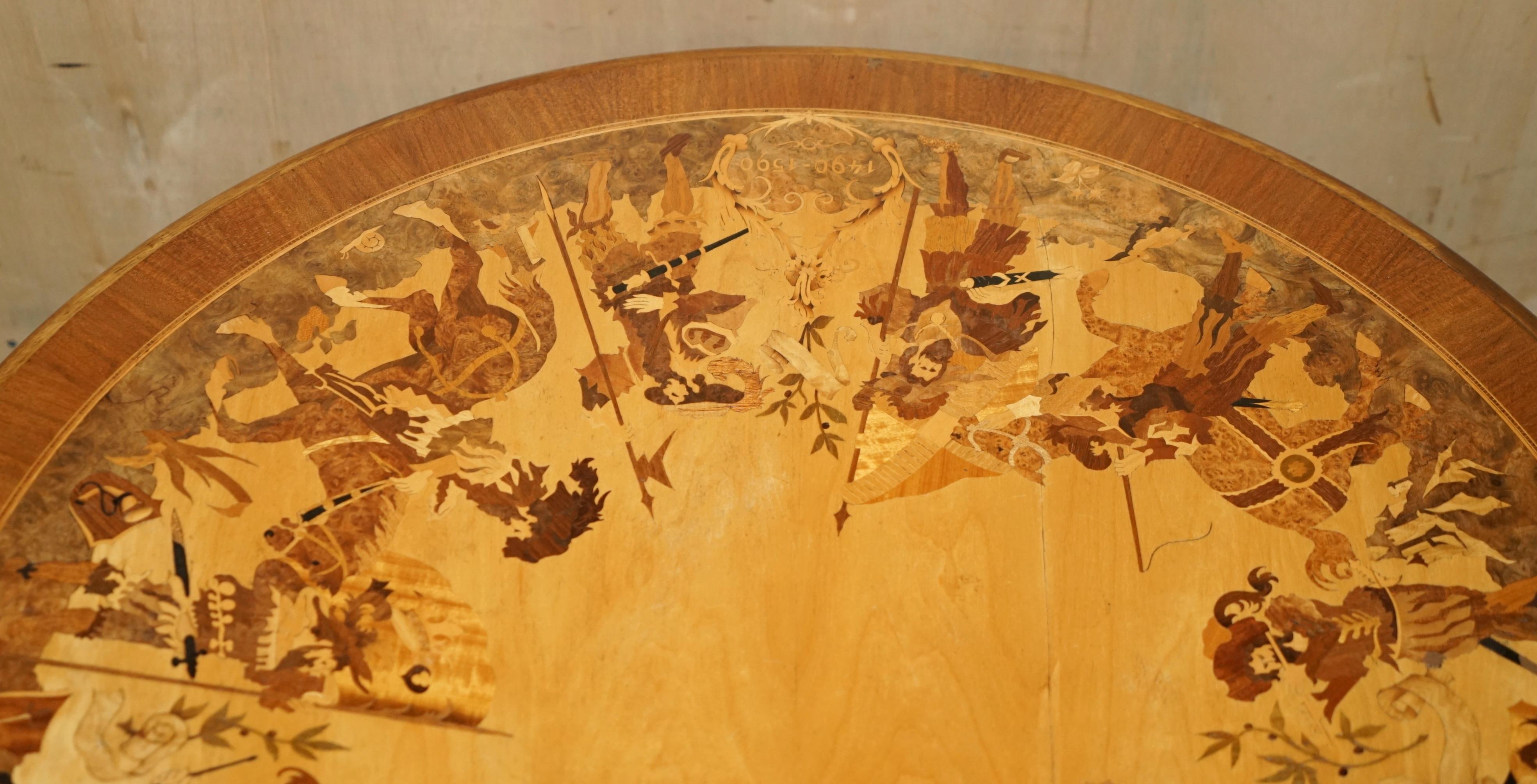 20th Century VERY RARE 1490 TO 1590 DATED MARQUETRY INLAID COFFEE TABLE BURR WALNUT SATiNWOOD