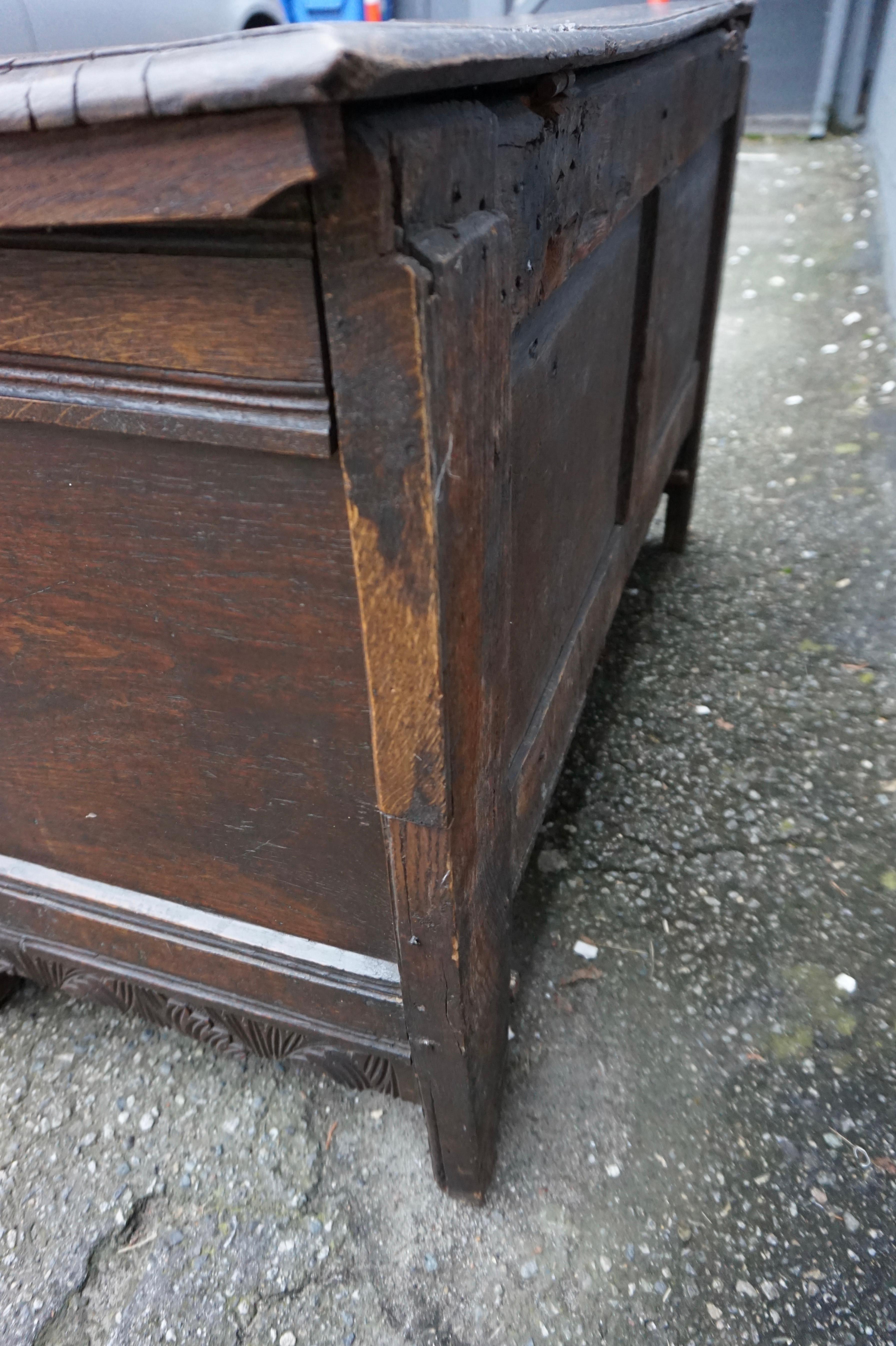 Very Rare 15th C. Medieval English Carved Solid Oak Dowry Coffer with Drawer For Sale 3