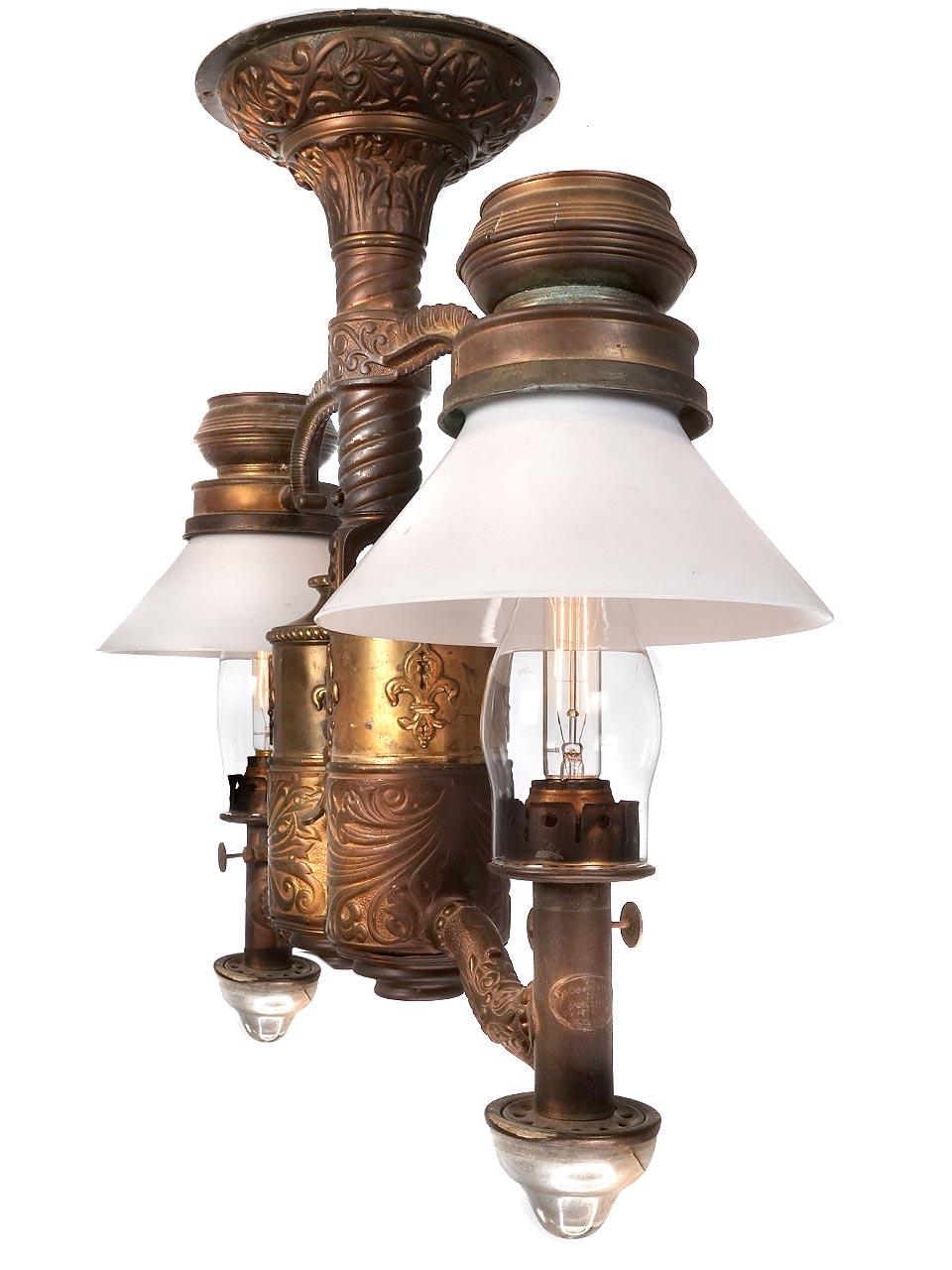 Victorian Very Rare 1800s Adams & Westlake Railroad Dining Car Double Chandelier For Sale