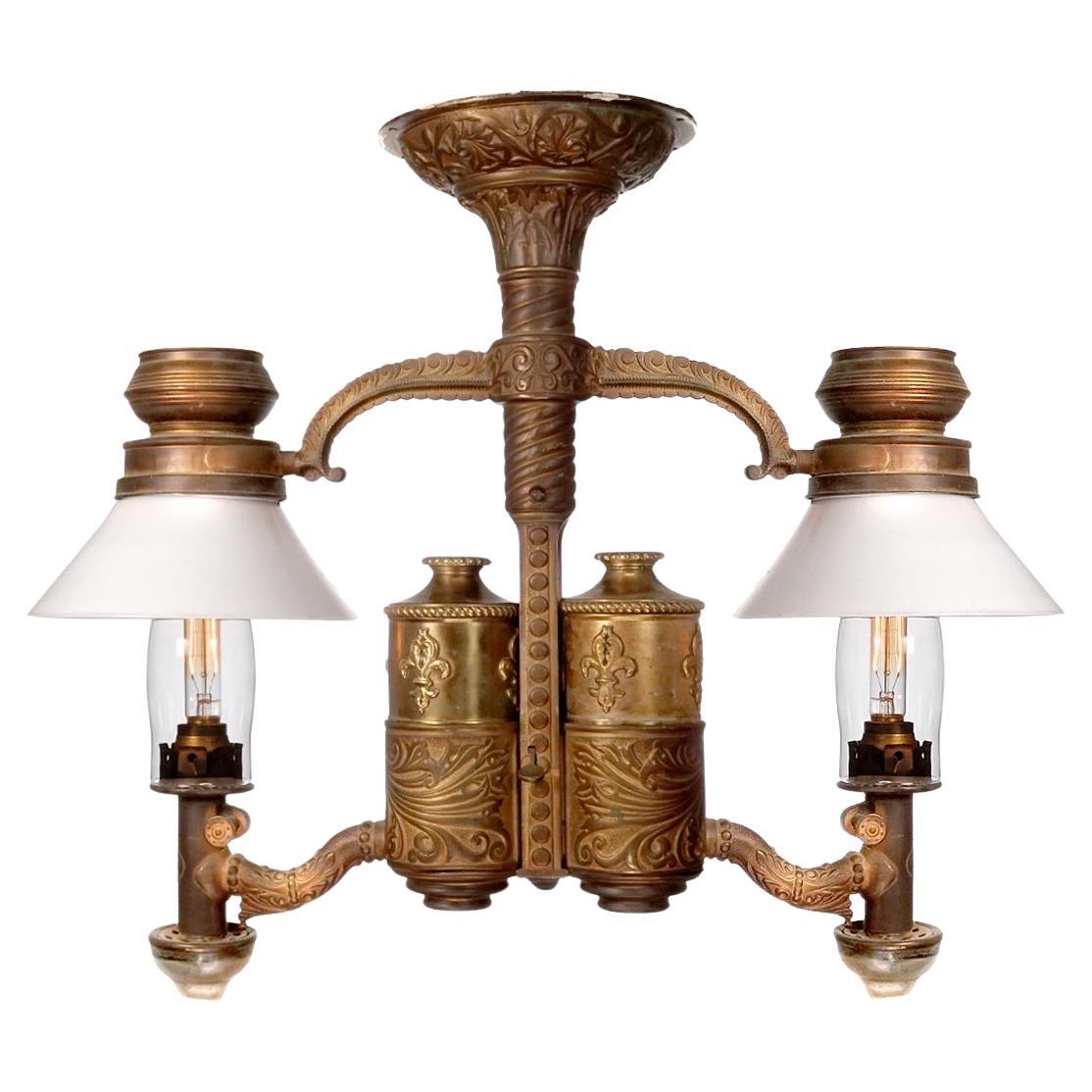 Very Rare 1800s Adams & Westlake Railroad Dining Car Double Chandelier