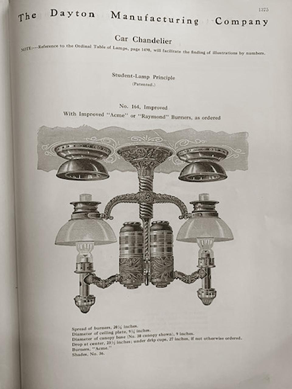 Few of these luxury class Victorian RR lamps still exist. Any remaining examples have found their way into museums and RR car restorations. This is a beautiful original double chandelier still retaining its lift out tank and valve. It also has the