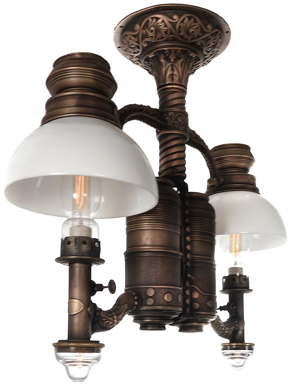 Industrial Very Rare 1800s Dayton Railroad Dining Car Double Chandelier, Matching Pair
