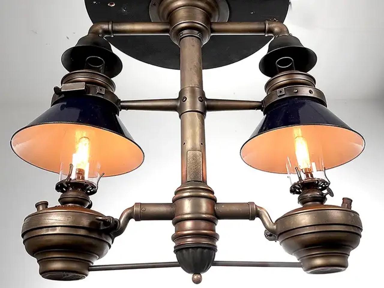American Very Rare 1800s Norfolk and Western Railroad Dining Car Double Chandelier For Sale