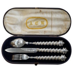 Antique Very Rare 1848-1849 Sterling Silver Christening Set Queen Victoria Stamped