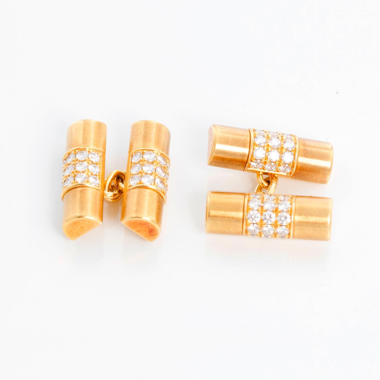 Very Rare 18k Yellow Gold  Rolex Diamond  Cuff Links - These are very rare 18k yellow gold genuine Rolex cuff links. Cuff links are in the shape of  Rolex President band links with pave diamonds links and are signed.  Each link measures apx.