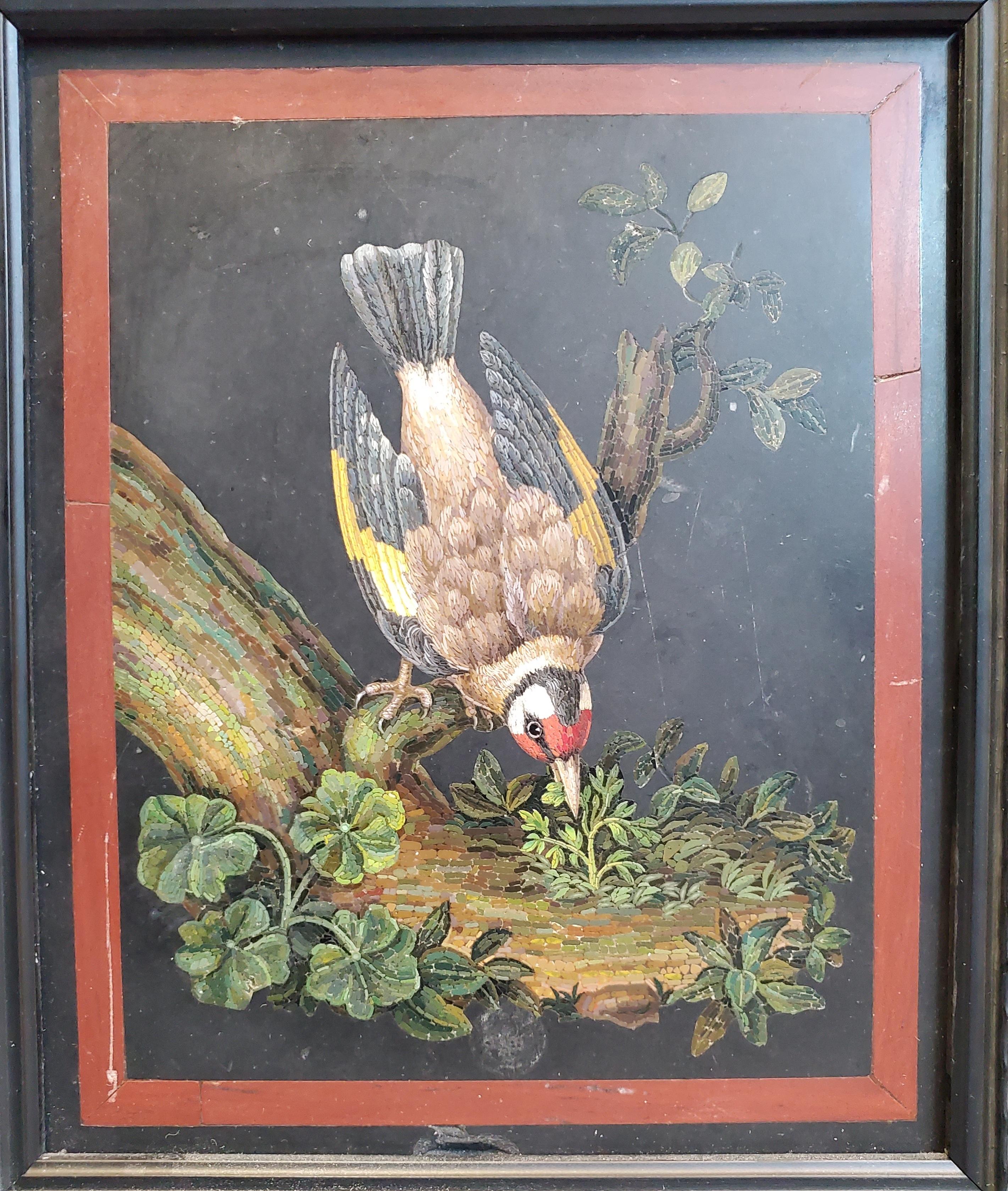 Stone Very Rare 18th Century Micromosaic Depicting a Goldfinch Bird For Sale