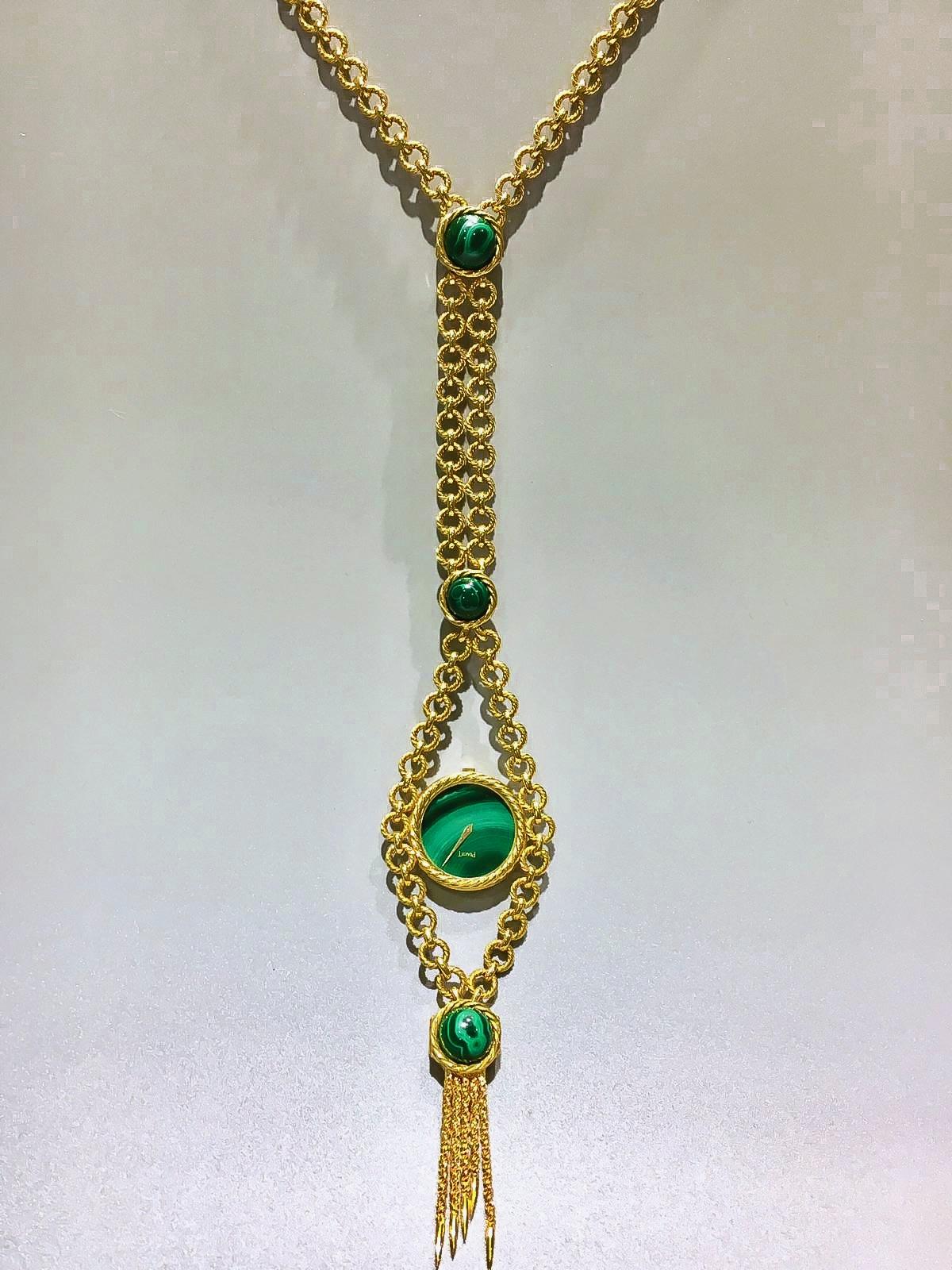 Very Rare 1960s-1970s Piaget 18 Karat Gold Malachite Necklace and Bracelet Watch 5