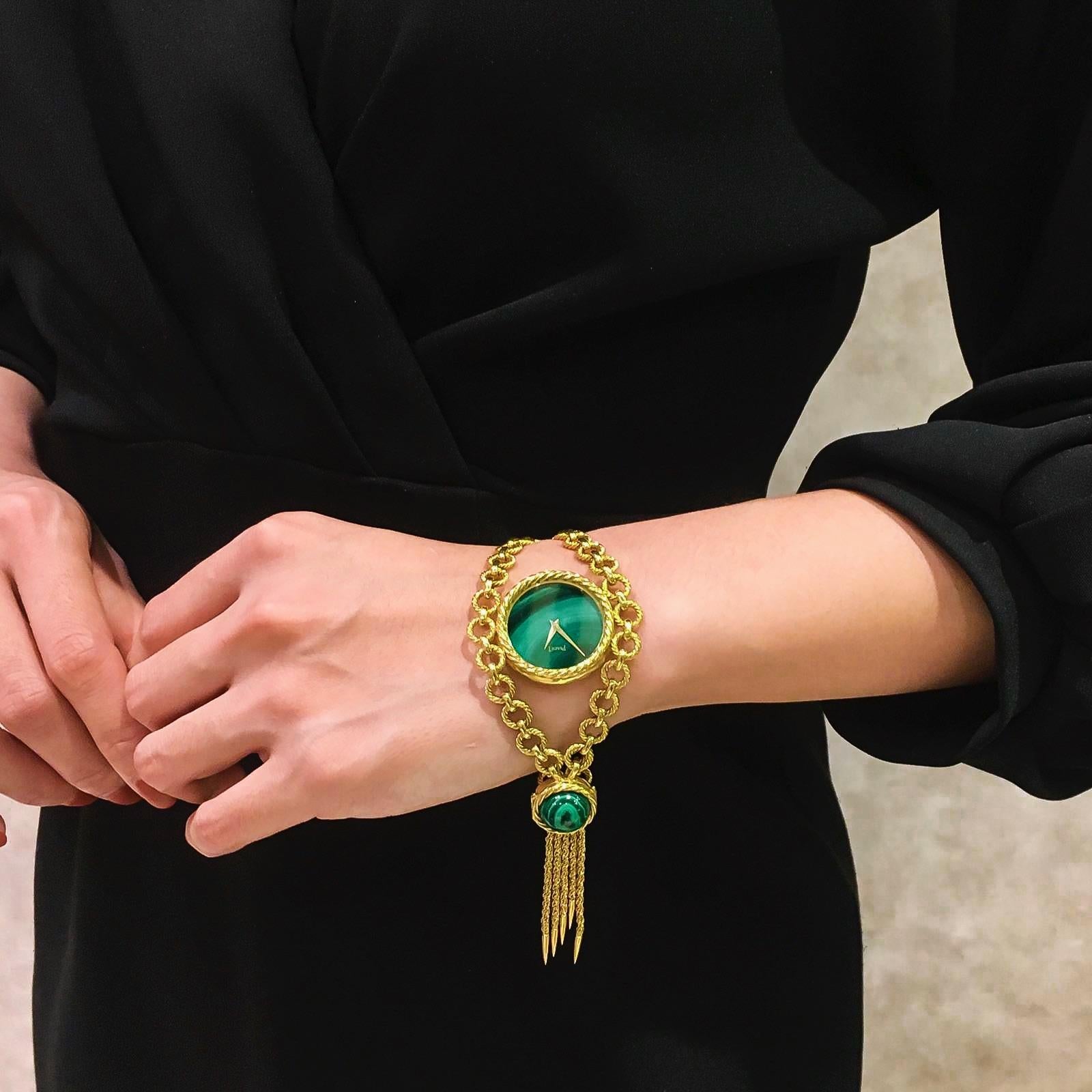 Retro Very Rare 1960s-1970s Piaget 18 Karat Gold Malachite Necklace and Bracelet Watch