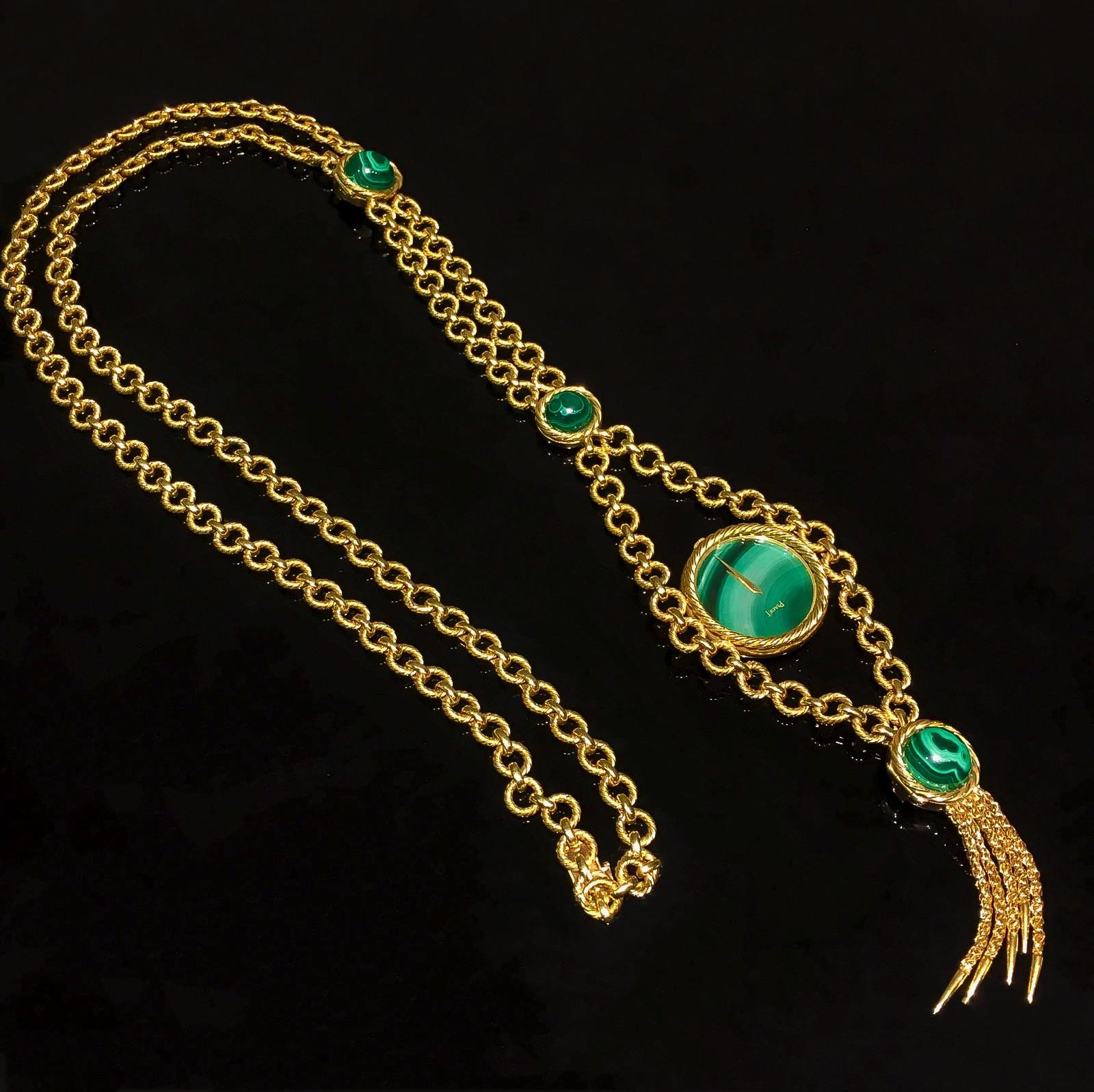 Women's or Men's Very Rare 1960s-1970s Piaget 18 Karat Gold Malachite Necklace and Bracelet Watch