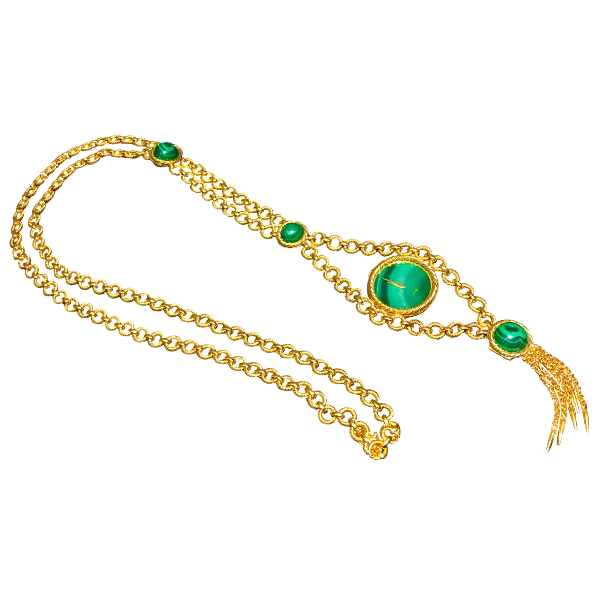 Very Rare 1960s-1970s Piaget 18 Karat Gold Malachite Necklace and Bracelet Watch