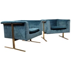 Very Rare 1960s Pair of Geoffrey Harcourt for Artifort Brass Framed Armchairs