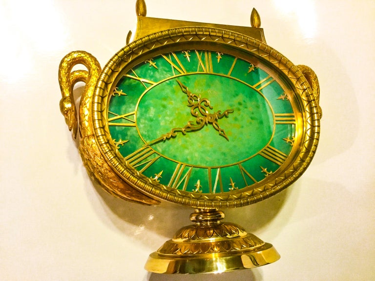 Regency  1960s Patek Philippe Jade Swan Mantle Solar Clock, Largest known For Sale
