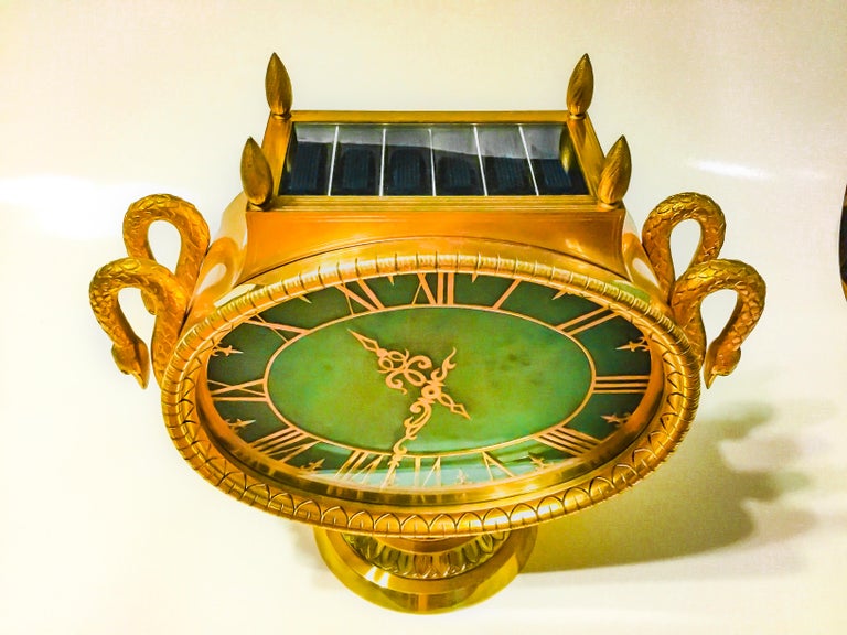 Women's or Men's  1960s Patek Philippe Jade Swan Mantle Solar Clock, Largest known For Sale