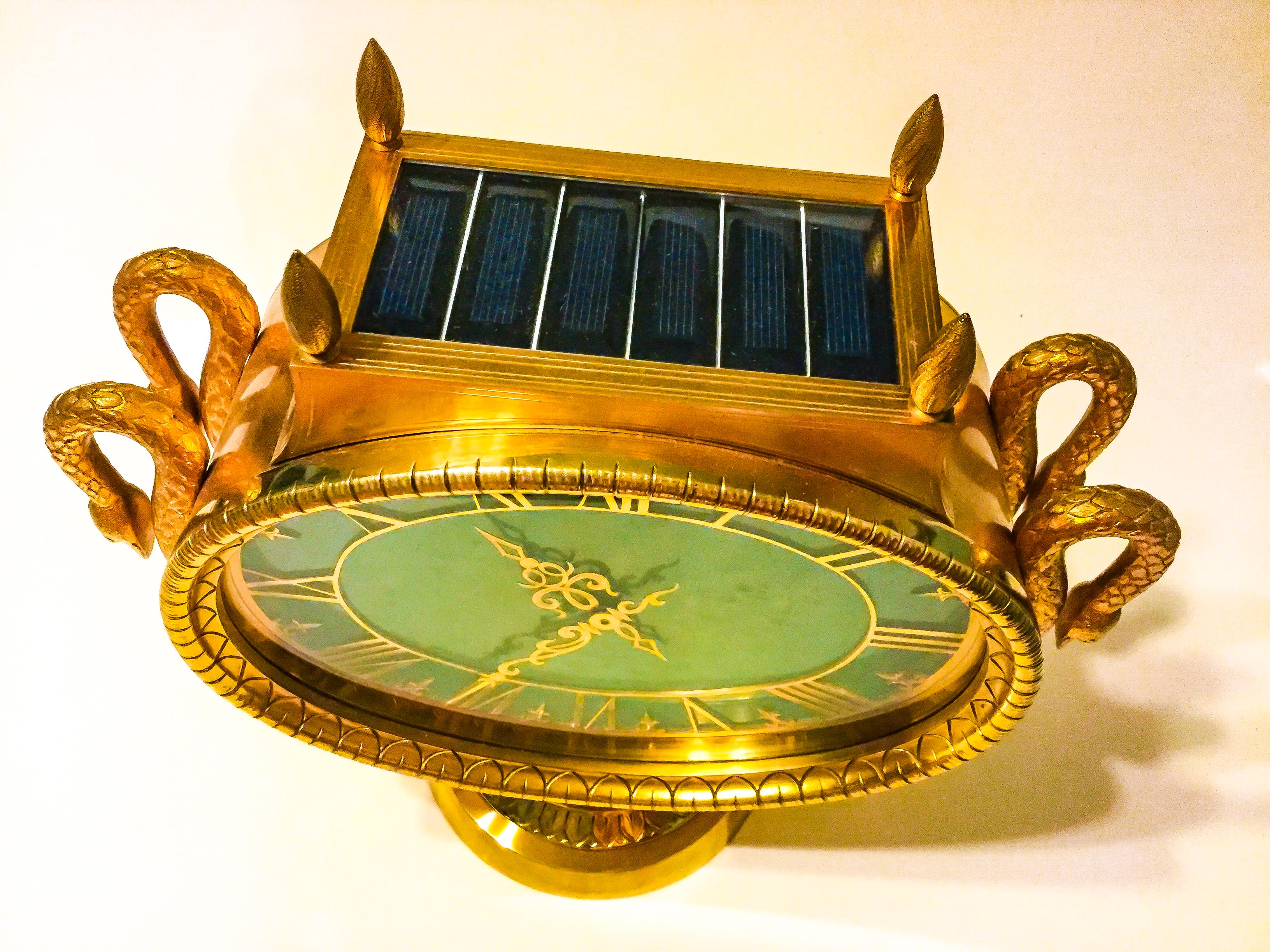 Women's or Men's  1960s Patek Philippe Jade Swan Mantle Solar Clock, Largest known For Sale