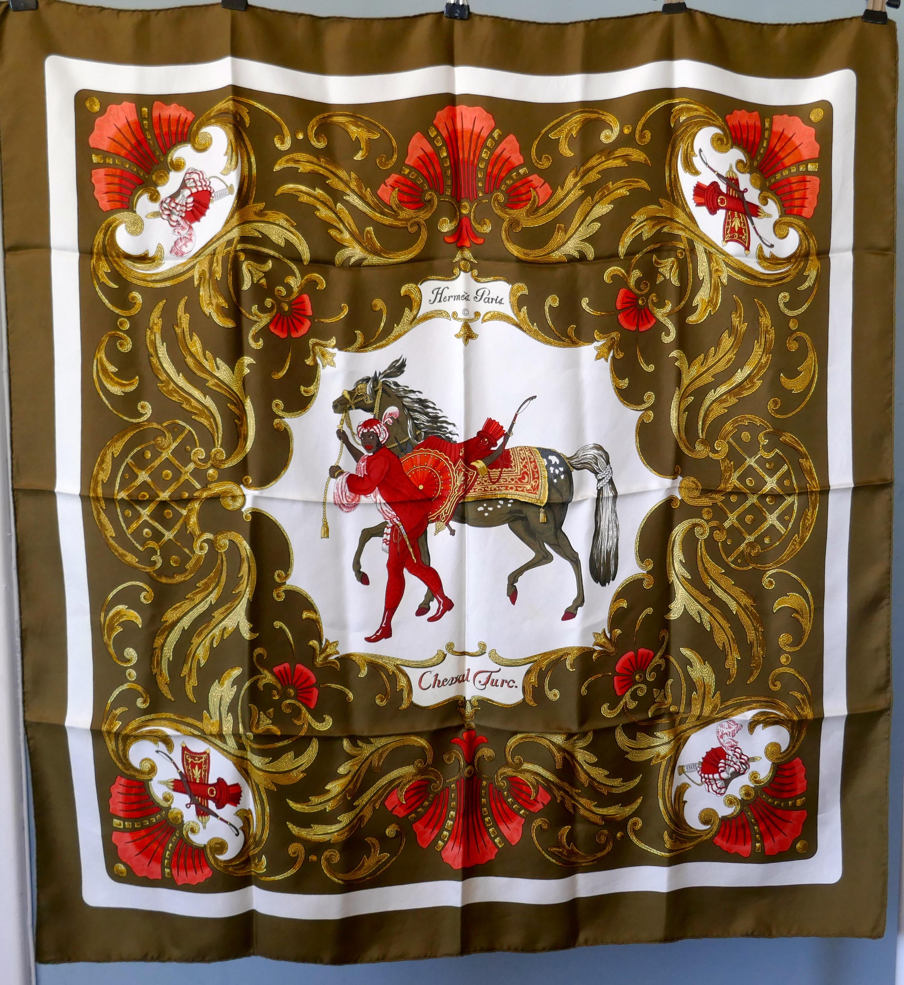Very Rare 1969 Hermes Silk Scarf “ Cheval Turc ” by  Christiane Vauzelles In Good Condition In Chillerton, Isle of Wight