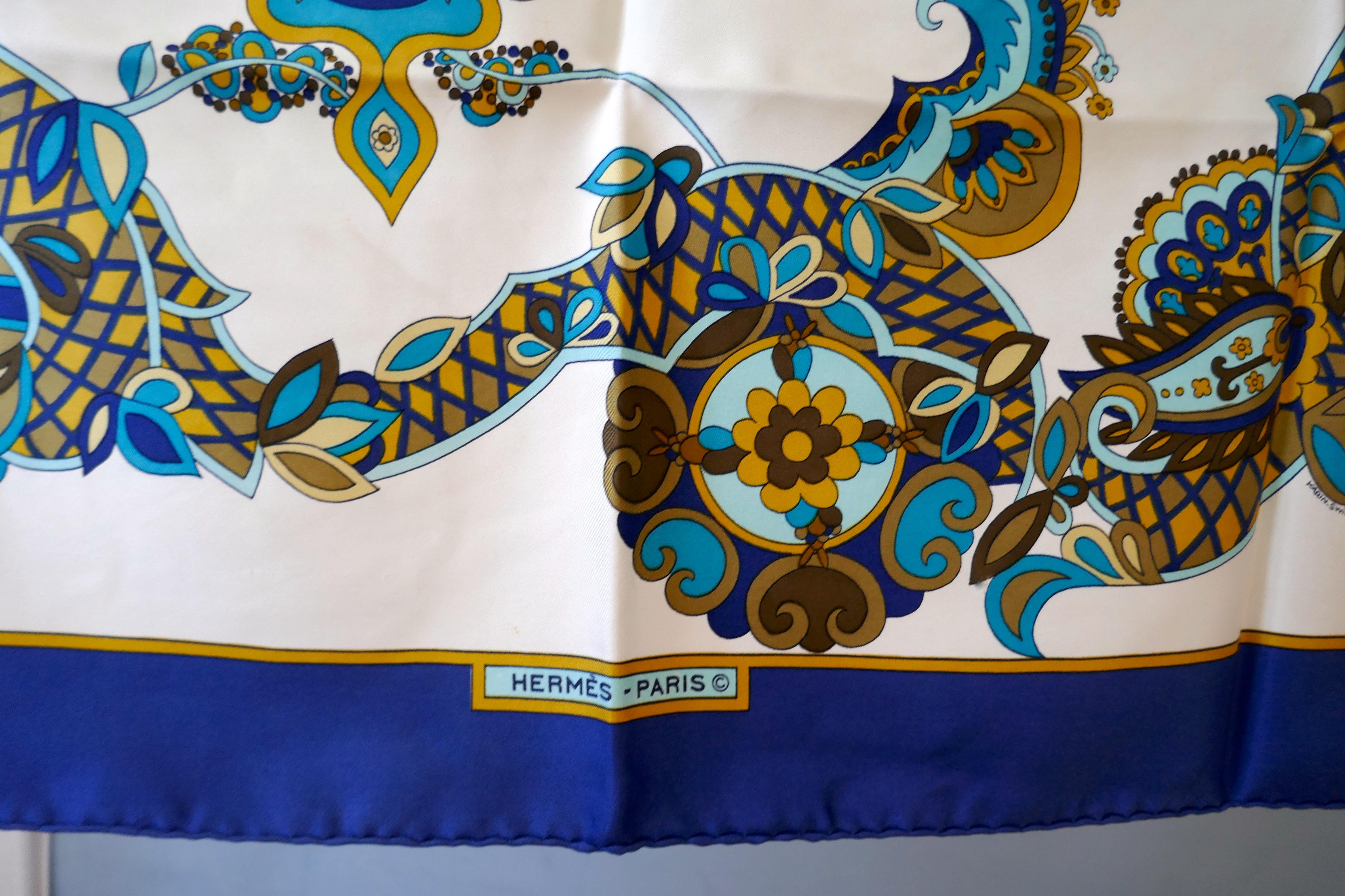 Very Rare 1972 Hermes Silk Scarf “ Cendrillon ” (Cinderella) by  Karen Swildens

A Stunning, Vintage, Authentic un worn original Hermes Silk Scarf, with an accent towards Christmas
This is an utter delight the artistic detail is superb and the