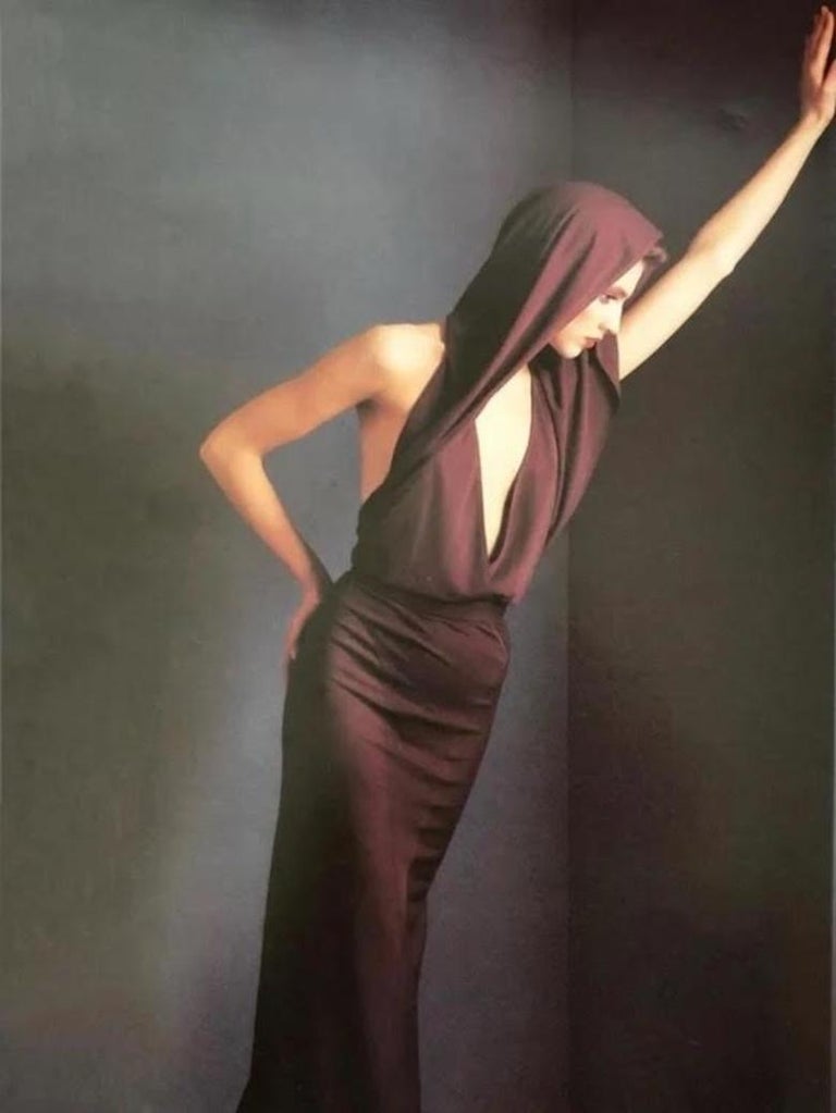 very rare 1984 AZZEDINE ALAIA iconic hooded jersey dress For Sale at 1stDibs