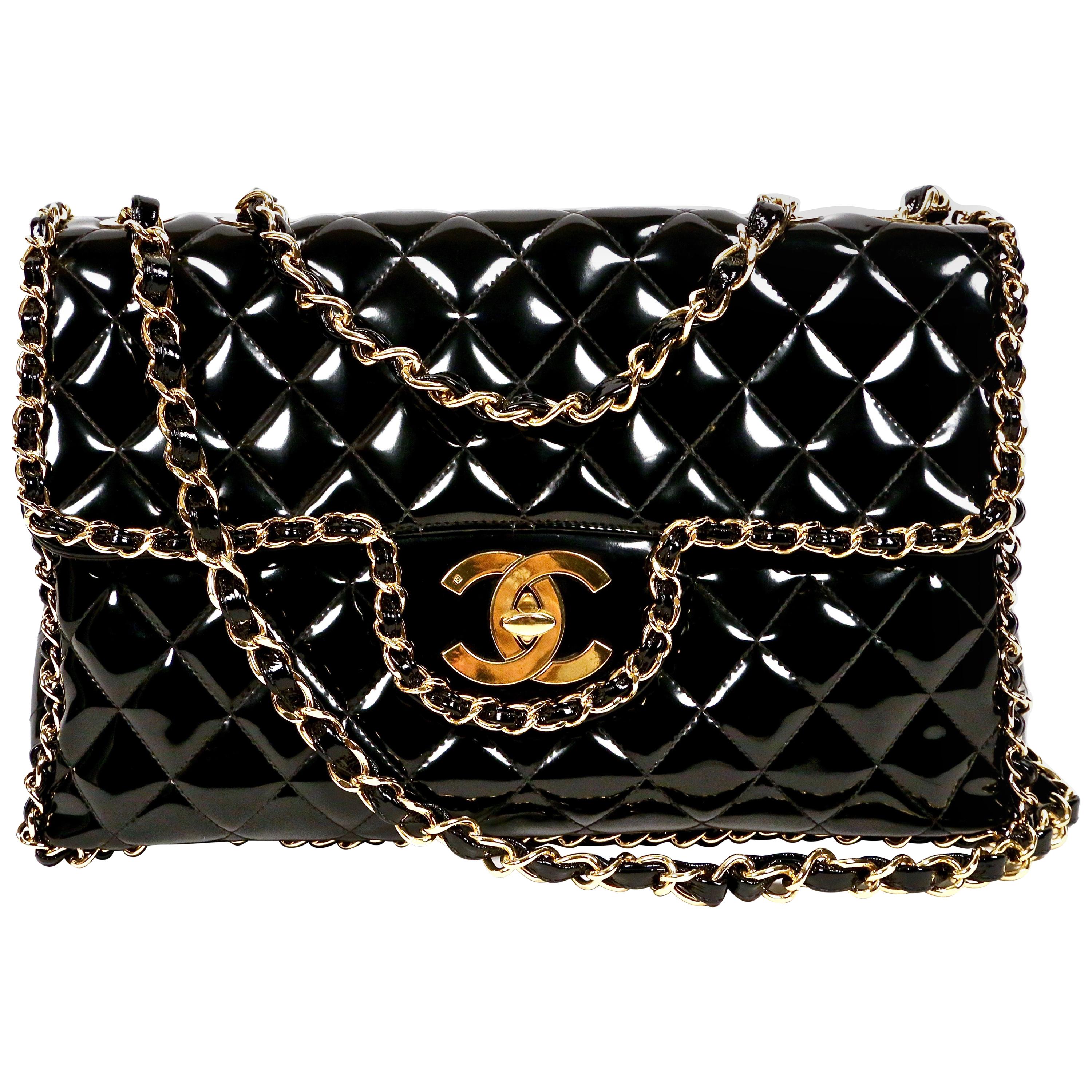 Chanel Patent Square Quilt Clutch w/ Chain