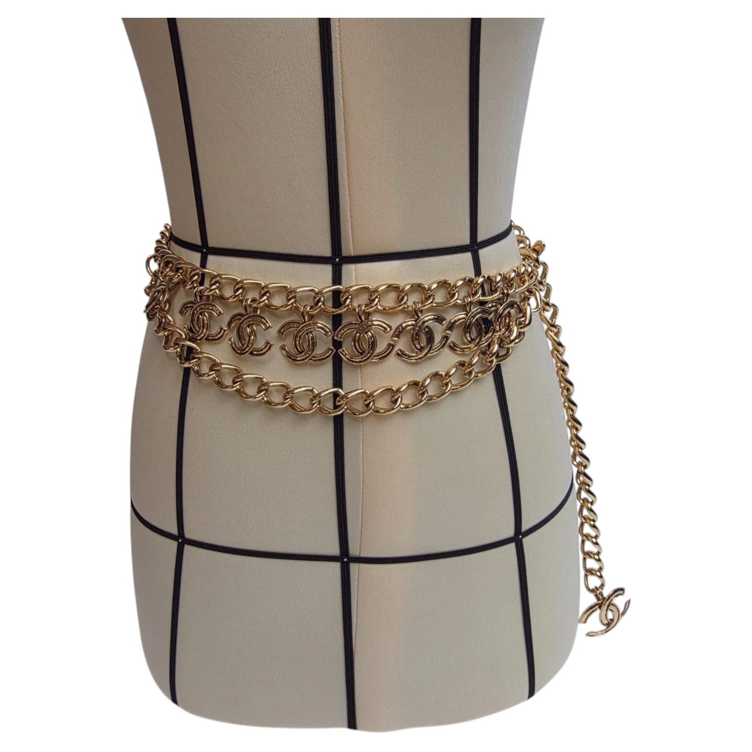 Very Rare 1994 Vintage Chanel Gold CC Chain Layered Belt