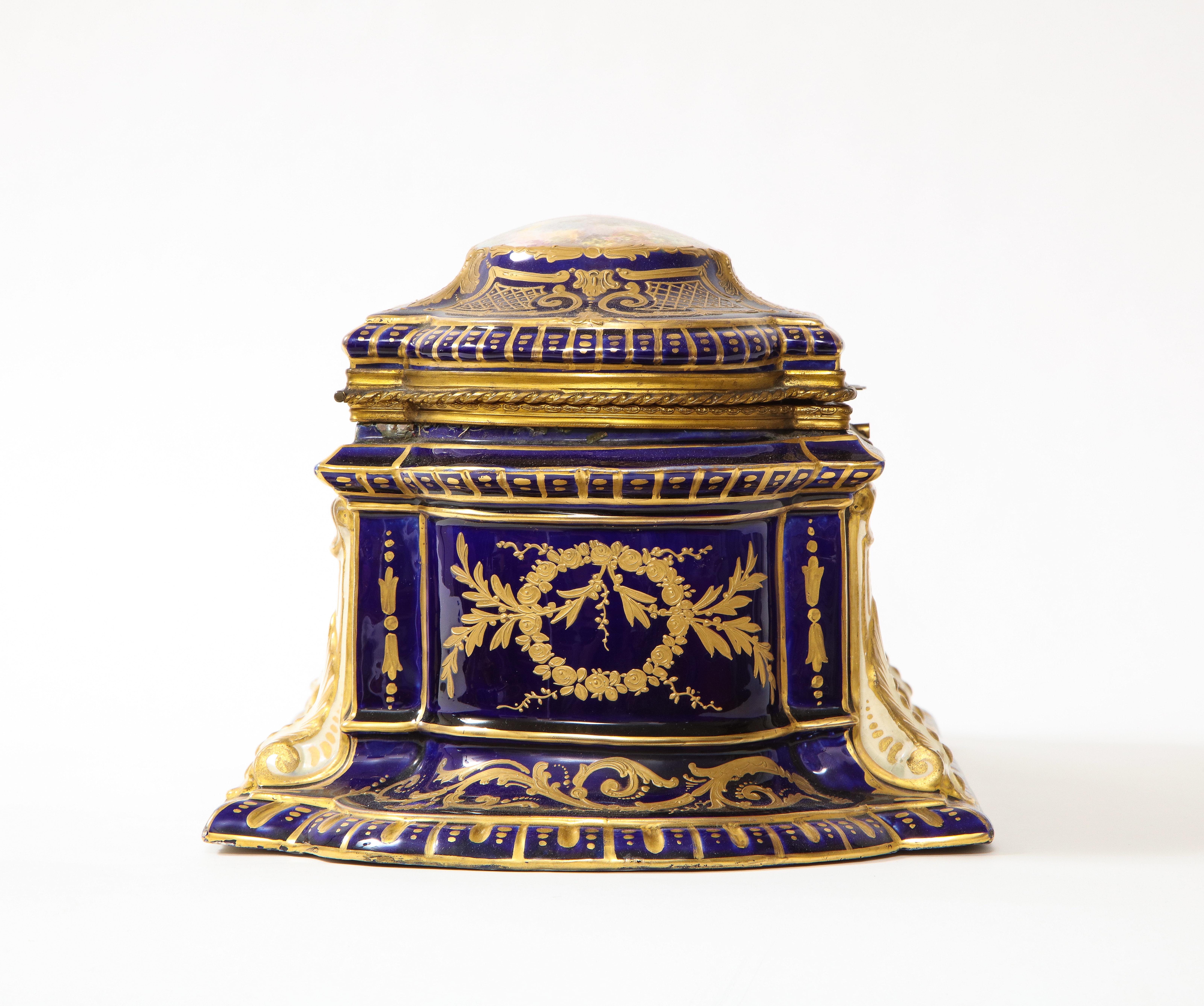 Mid-19th Century Very Rare 19th C. Cobalt Blue Ground Sevres Porcelain Jewelry Box For Sale