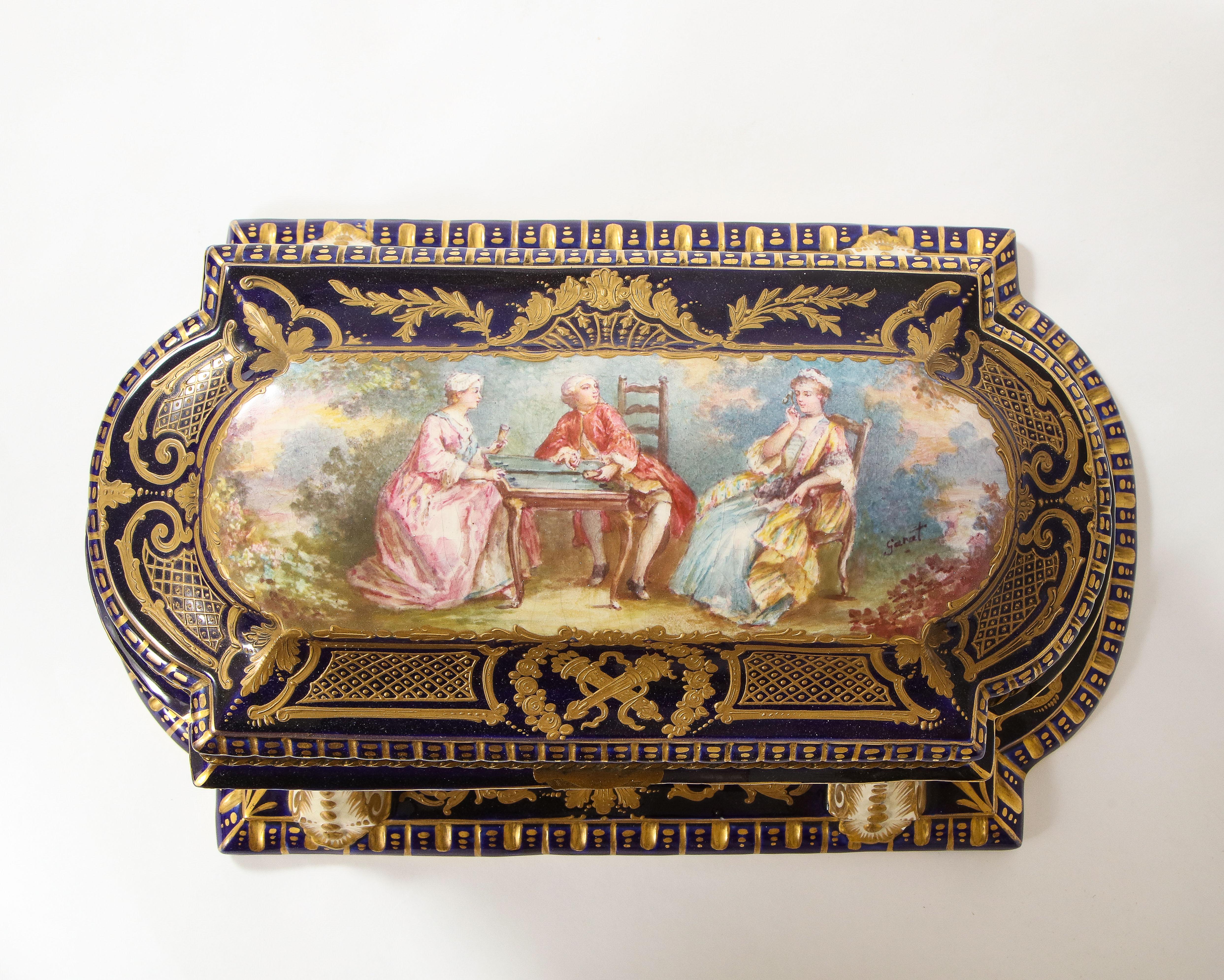 Louis XVI Very Rare 19th C. Cobalt Blue Ground Sevres Porcelain Jewelry Box For Sale