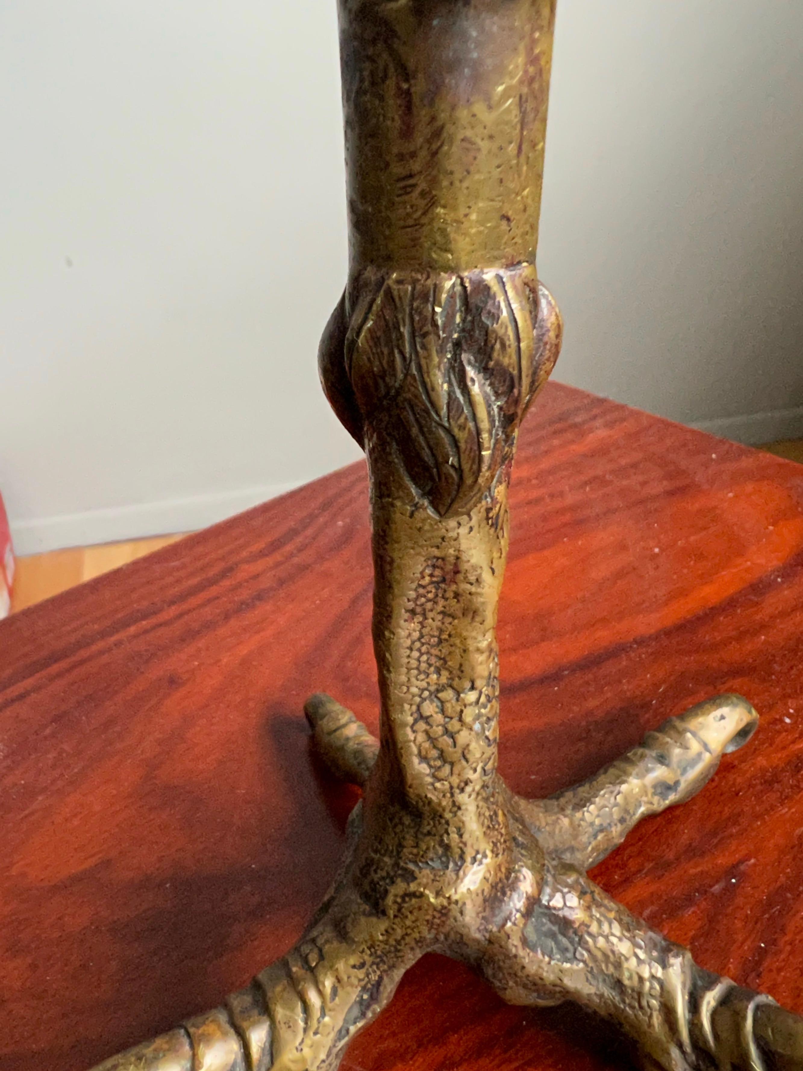 European Very Rare 19th Century Antique Bronze Cold Painted Eagle Claw Candle Holder For Sale
