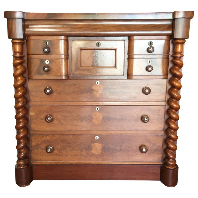 Very Rare 19th Century Barley Twist Scottish Mahogany Chest of Drawers