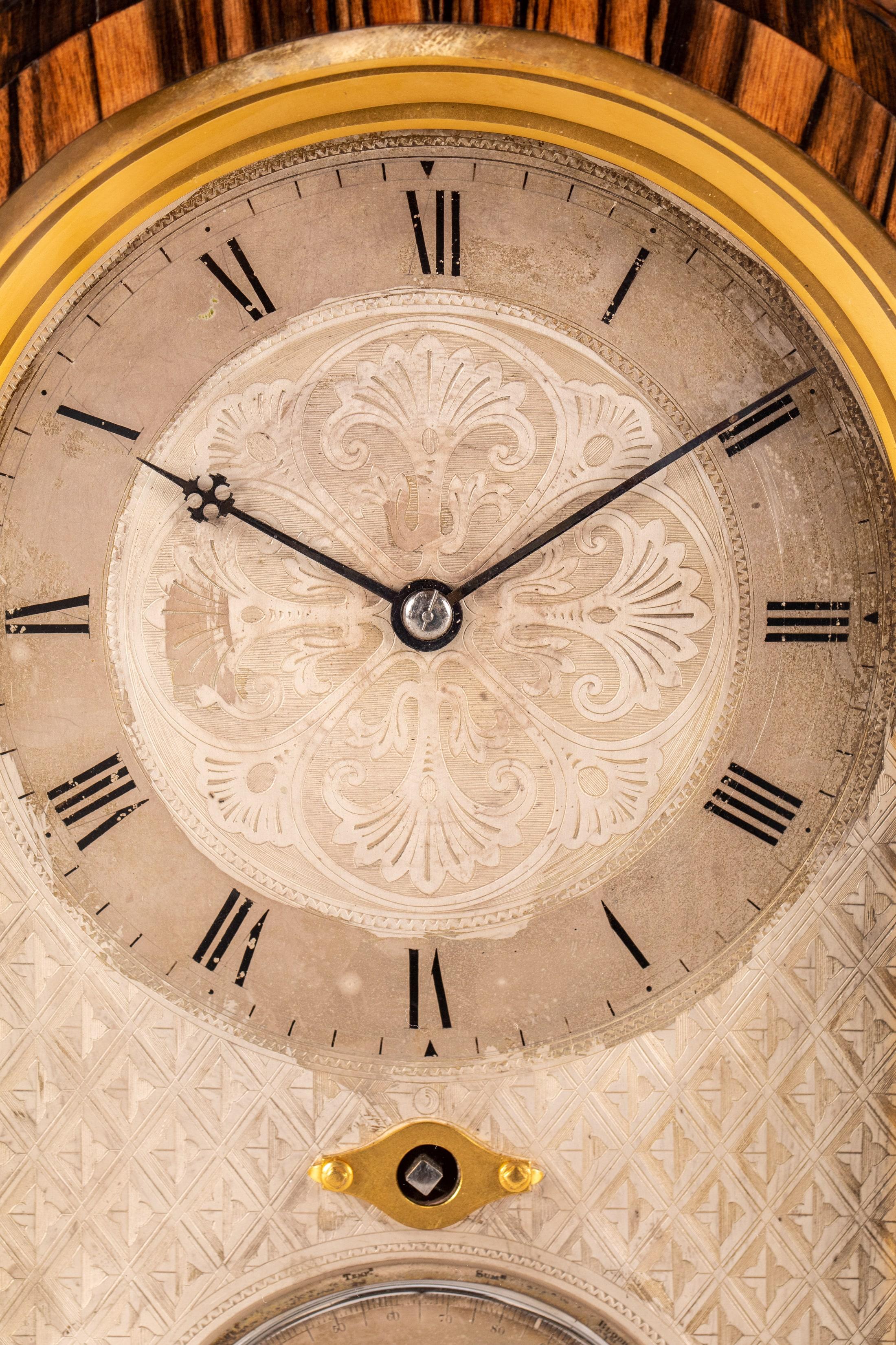 Brass Very Rare 19th Century Coromandel Veneered Year-Running Clock by Thomas Cole For Sale