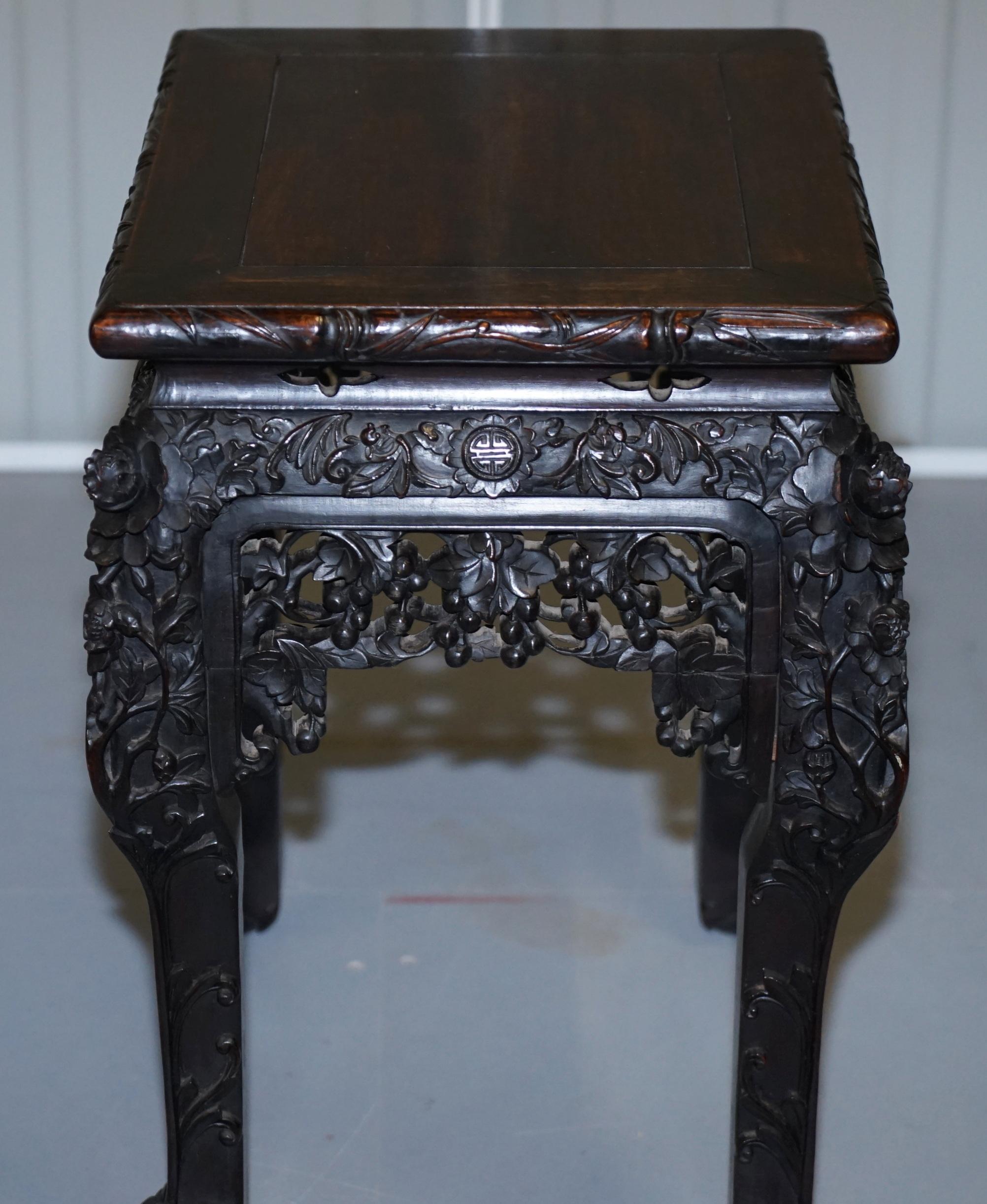 Very Rare 19th Century Hand Carved Qing Dynasty Chinese Hongmu Jardinière Stand For Sale 9