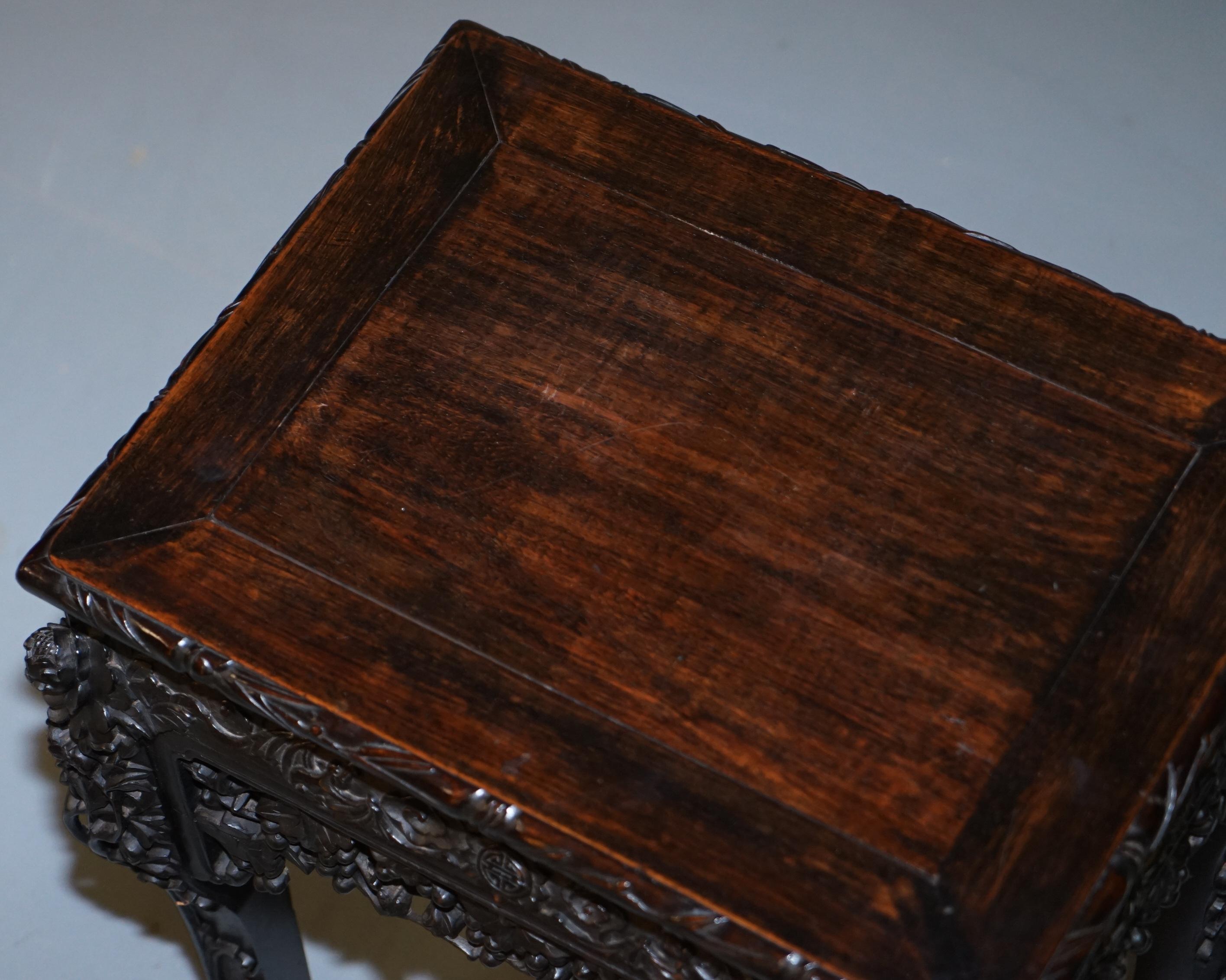 Wood Very Rare 19th Century Hand Carved Qing Dynasty Chinese Hongmu Jardinière Stand For Sale