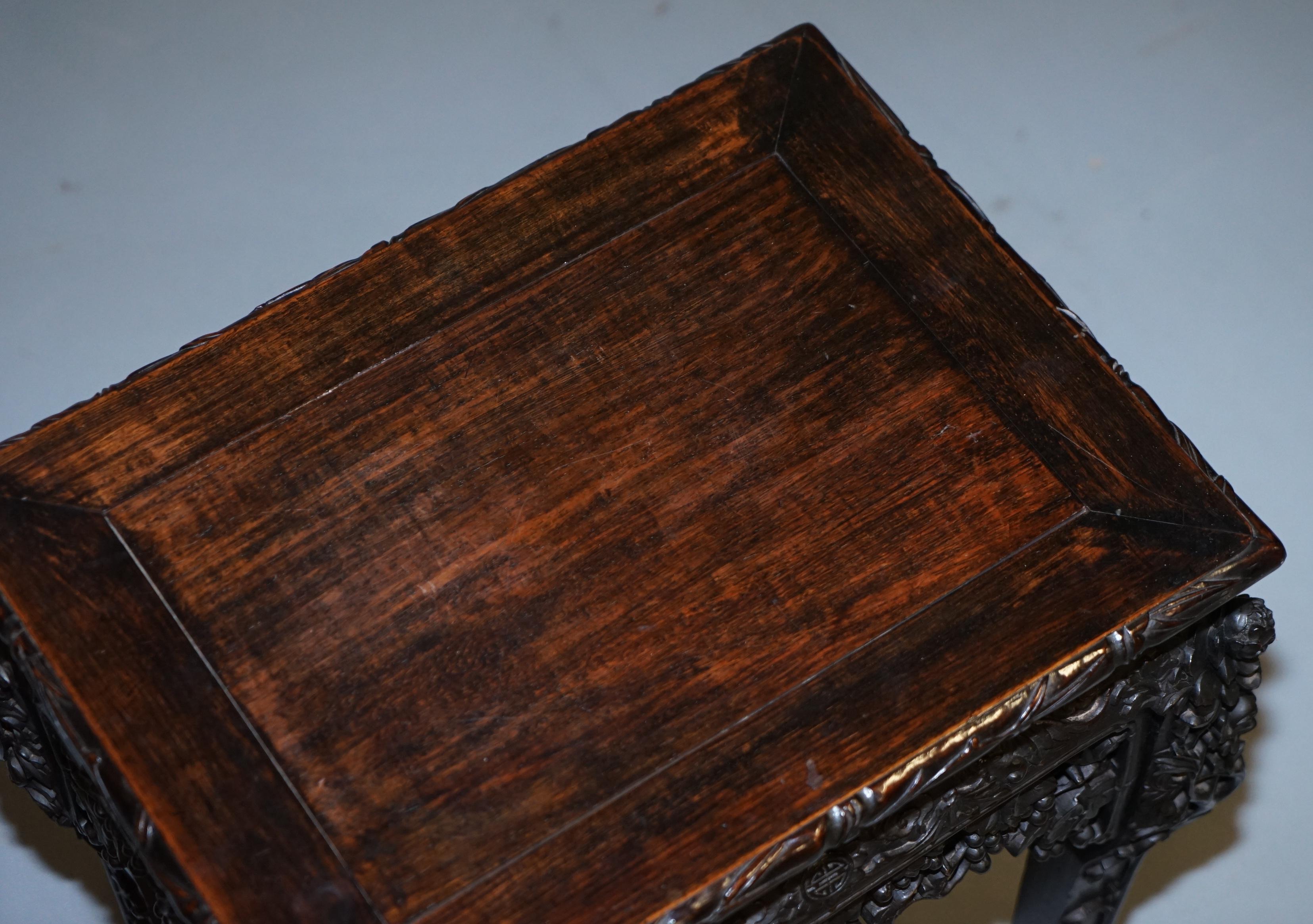 Wood Very Rare 19th Century Hand Carved Qing Dynasty Chinese Hongmu Jardinière Stand For Sale