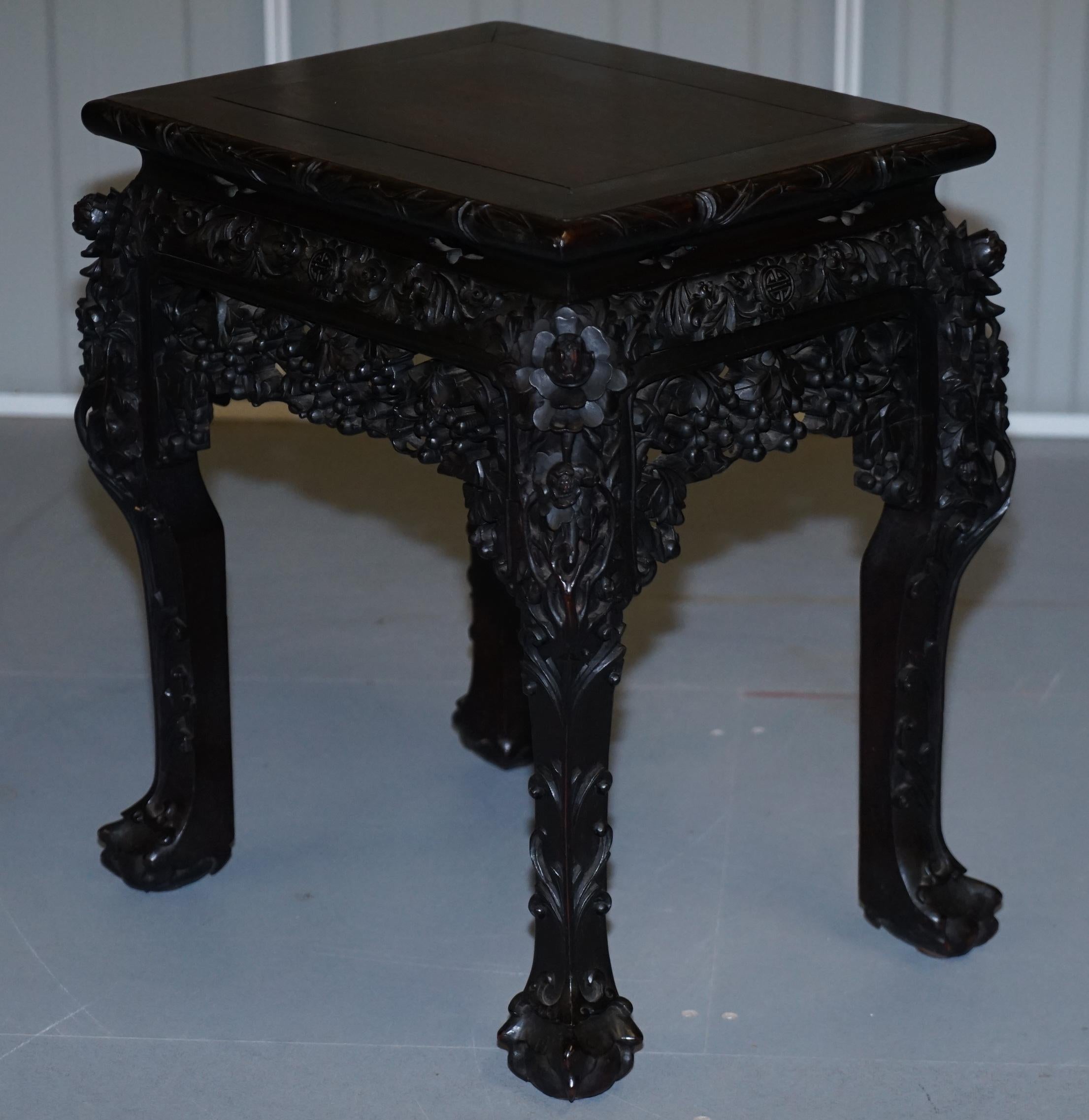 Very Rare 19th Century Hand Carved Qing Dynasty Chinese Hongmu Jardinière Stand For Sale 5
