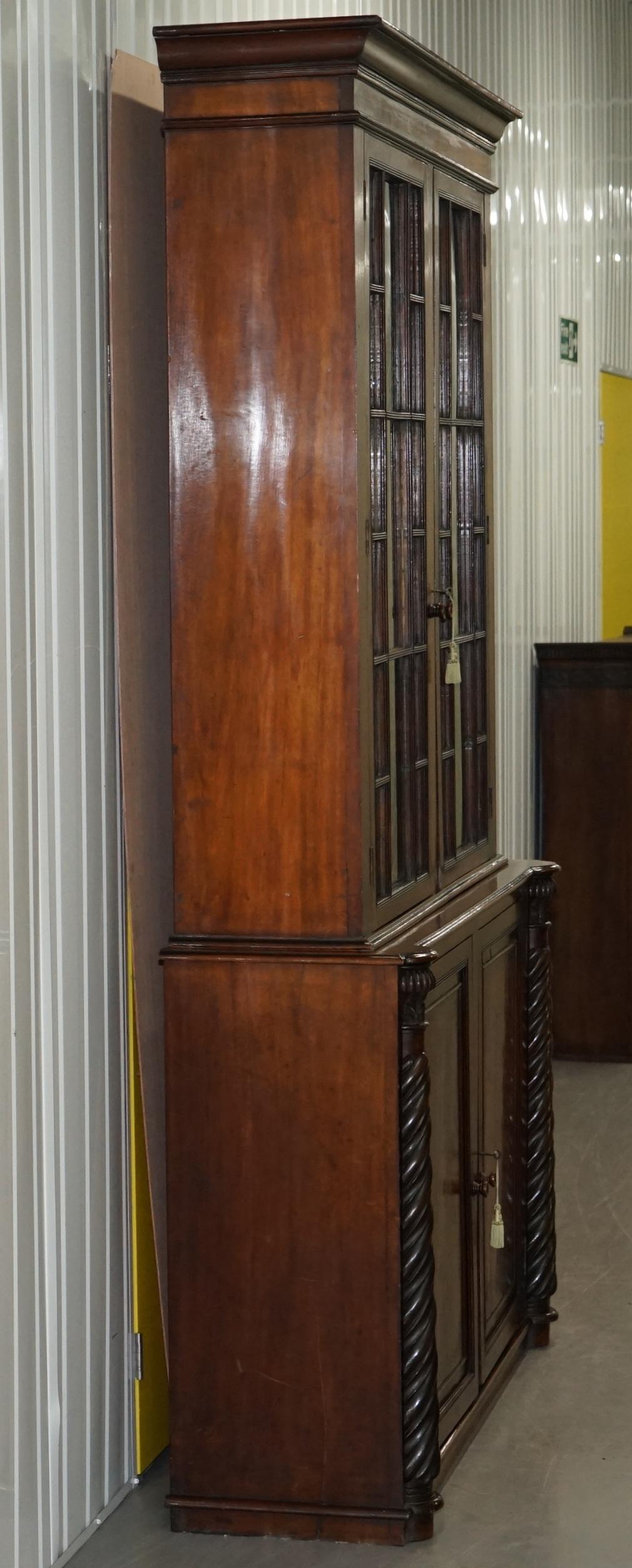 Very Rare 19th Century Victorian Ornately Carved Mahogany Library Study Bookcase 9