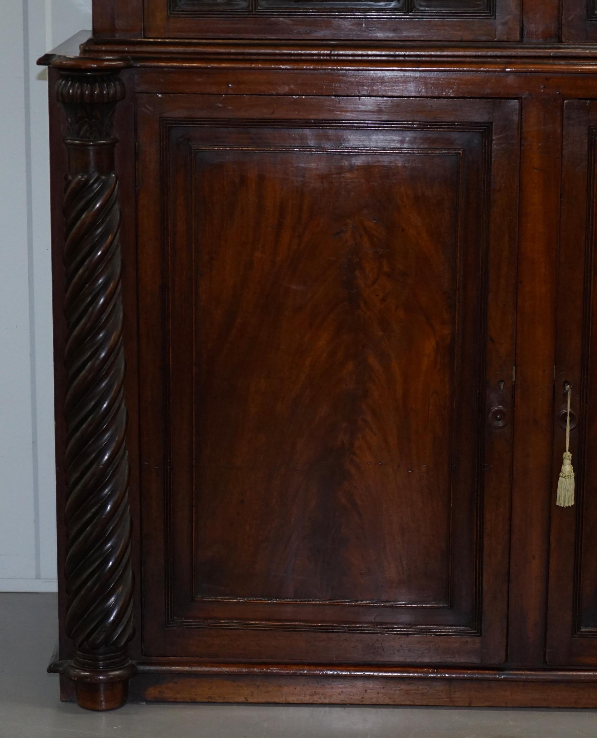 English Very Rare 19th Century Victorian Ornately Carved Mahogany Library Study Bookcase