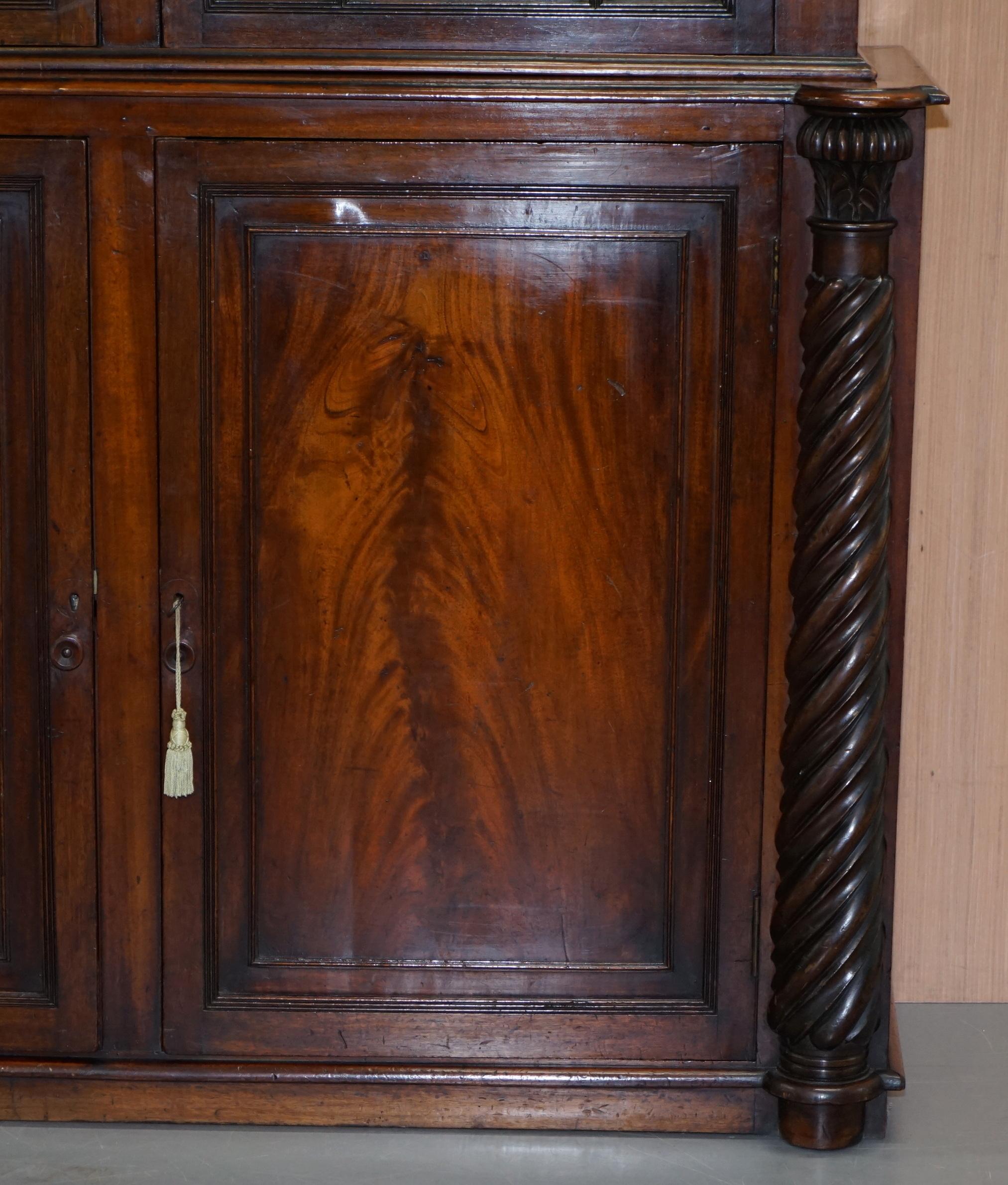 Hand-Crafted Very Rare 19th Century Victorian Ornately Carved Mahogany Library Study Bookcase