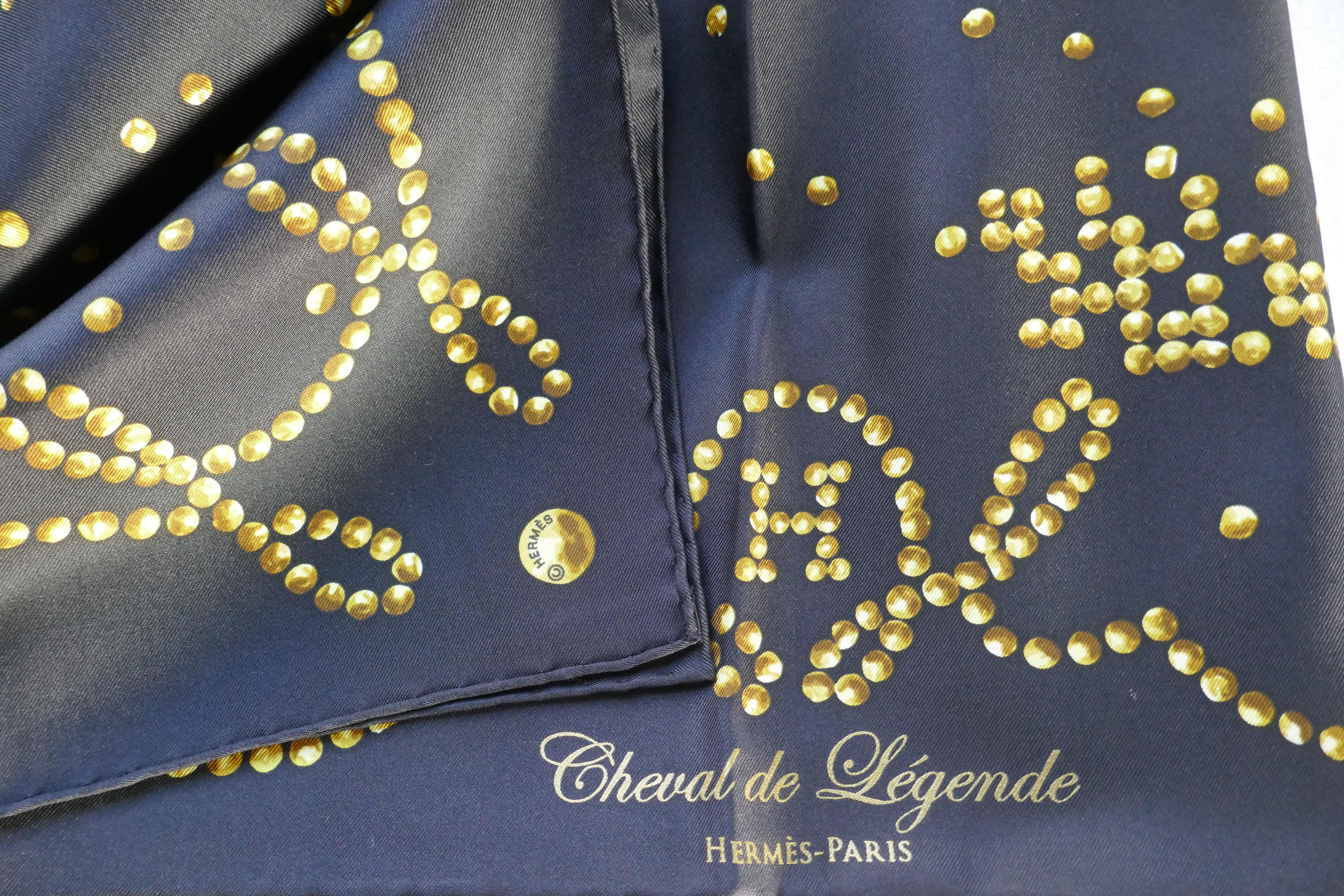 Black Very Rare 2010 Hermes Silk Scarf “ Cheval de Legende” by  Benoit Pierre Emery