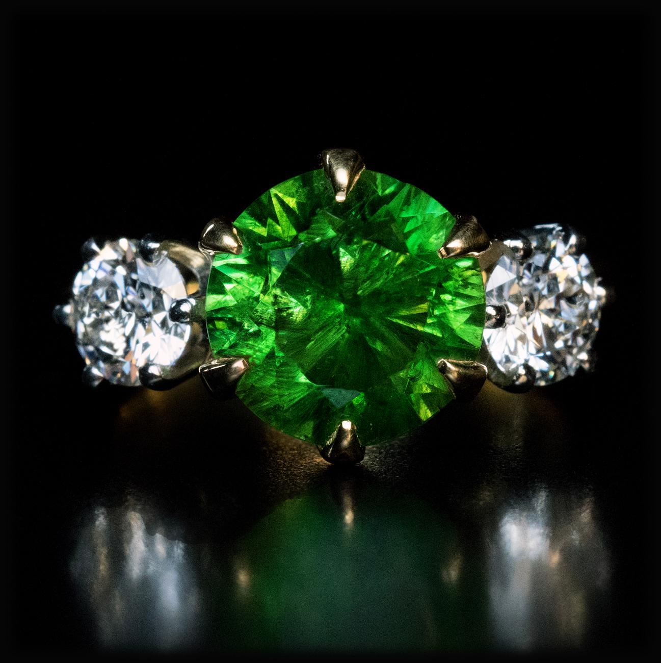 Contemporary Very Rare 4.03 Ct Russian Demantoid Diamond Ring For Sale