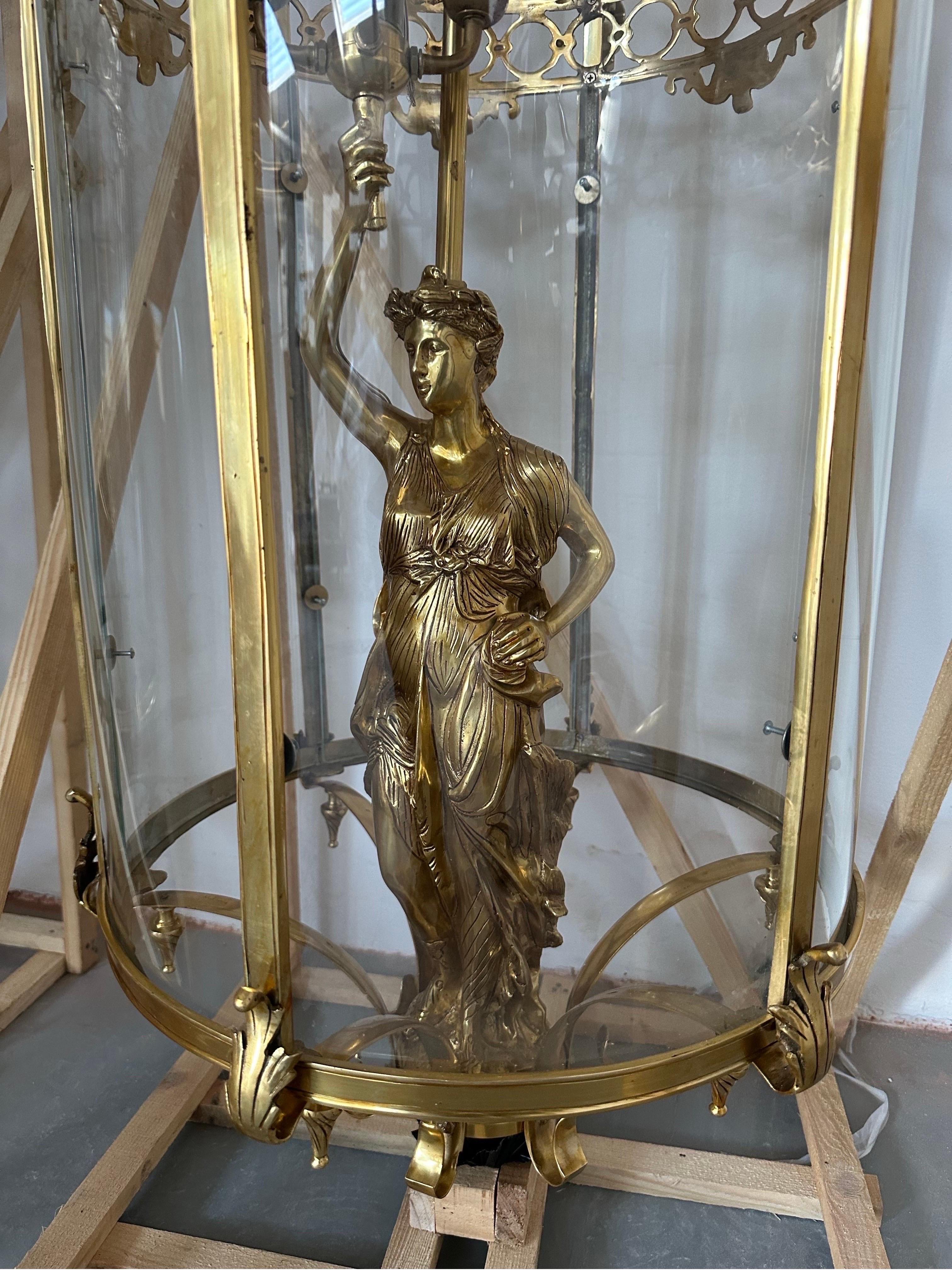 French Very rare, 4ft tall liberty lanterns, brass and glass  For Sale