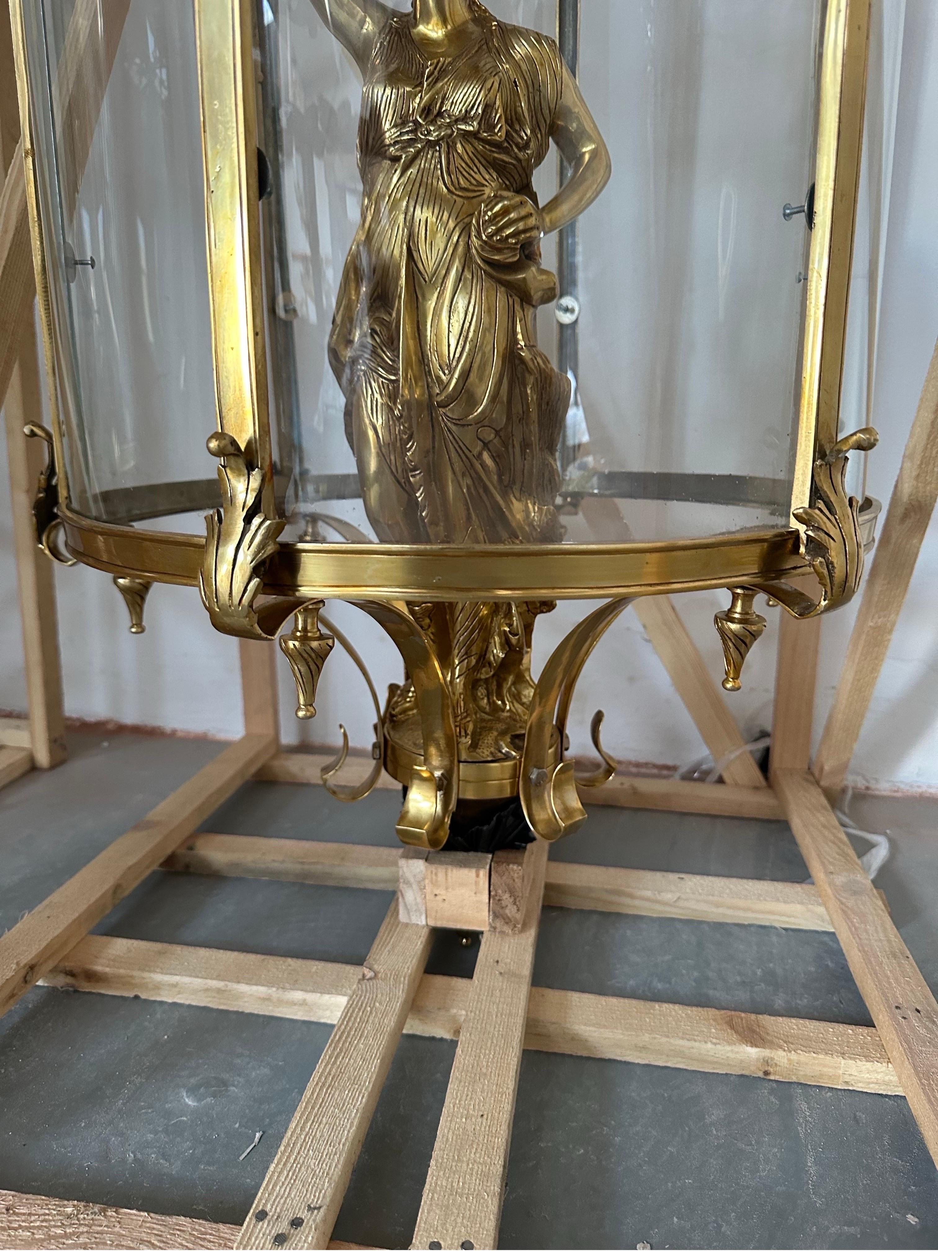 Very rare, 4ft tall liberty lanterns, brass and glass  In Good Condition For Sale In Worthing, GB