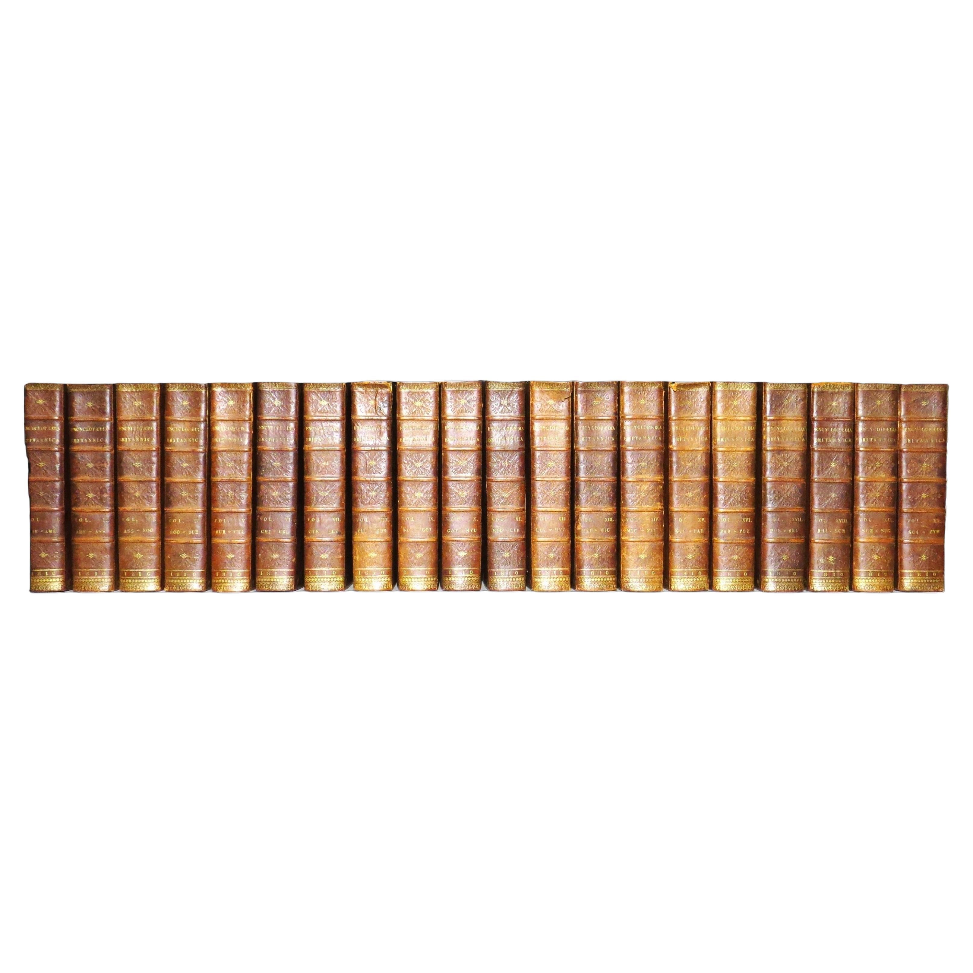 Très rare ensemble relié en cuir de la 4ème édition de l'Encyclopédie Britannica, datée de 1810