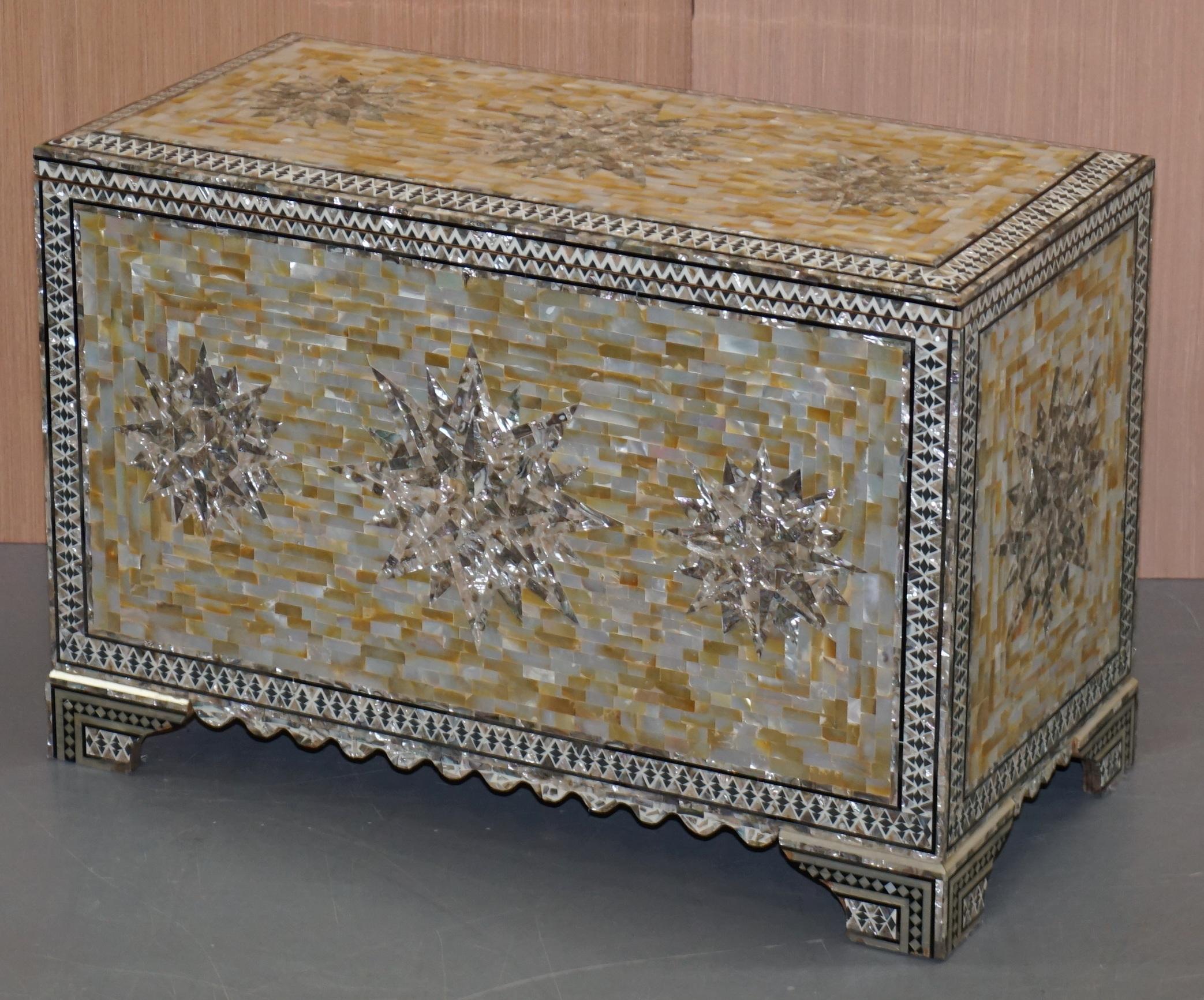 Modern Very Rare Absolutely Sublime Mother of Pearl Chest of Trunk with Mahogany Lining