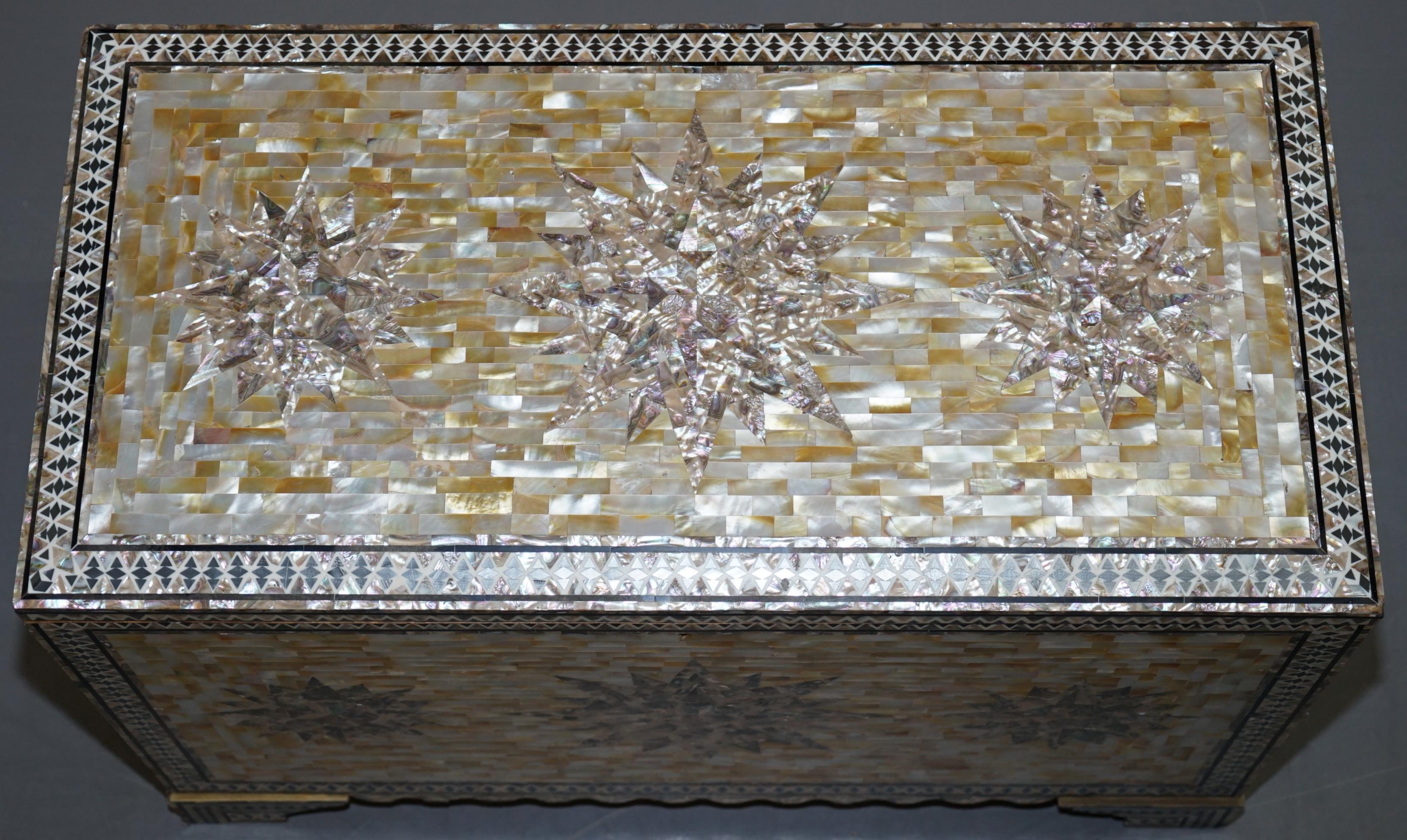 English Very Rare Absolutely Sublime Mother of Pearl Chest of Trunk with Mahogany Lining