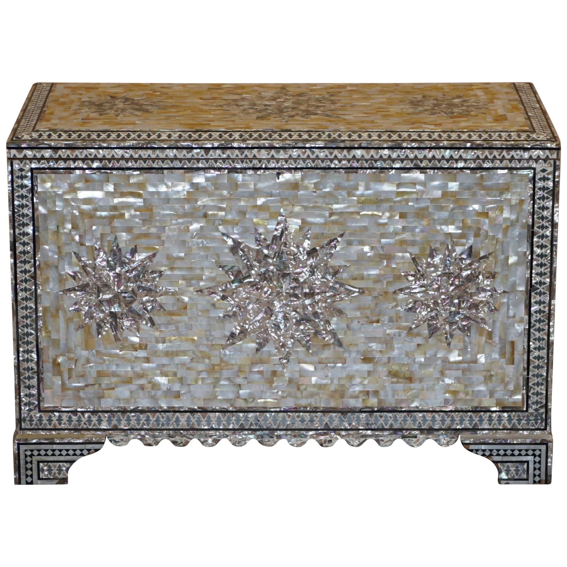Very Rare Absolutely Sublime Mother of Pearl Chest of Trunk with Mahogany Lining