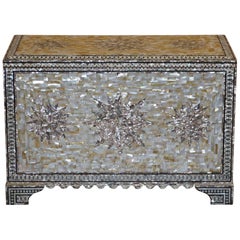 Vintage Very Rare Absolutely Sublime Mother of Pearl Chest of Trunk with Mahogany Lining